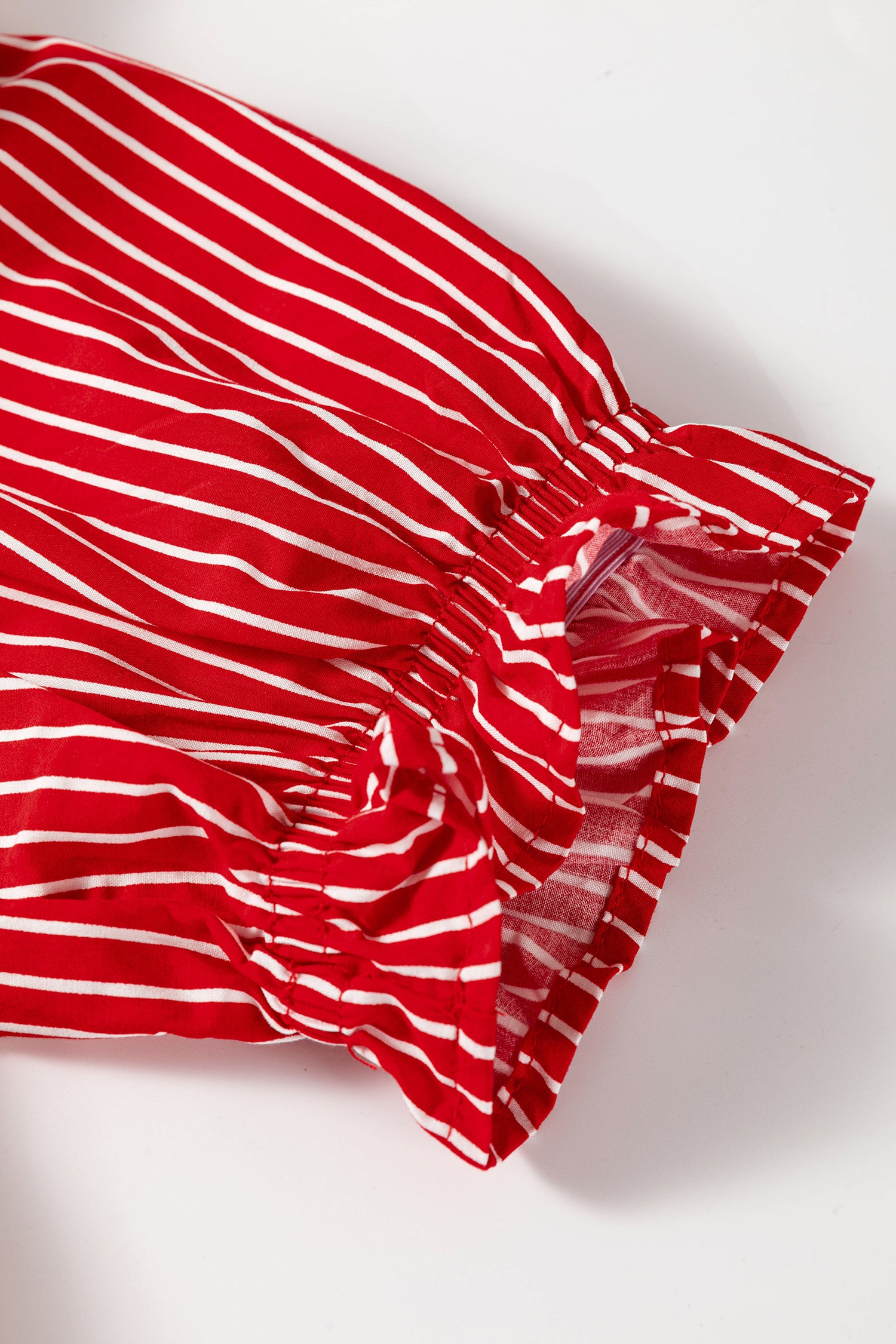 Stripe Ruffled Short Puff Sleeve Button Front Blouse — women's everyday bottoms | J&H Apparel