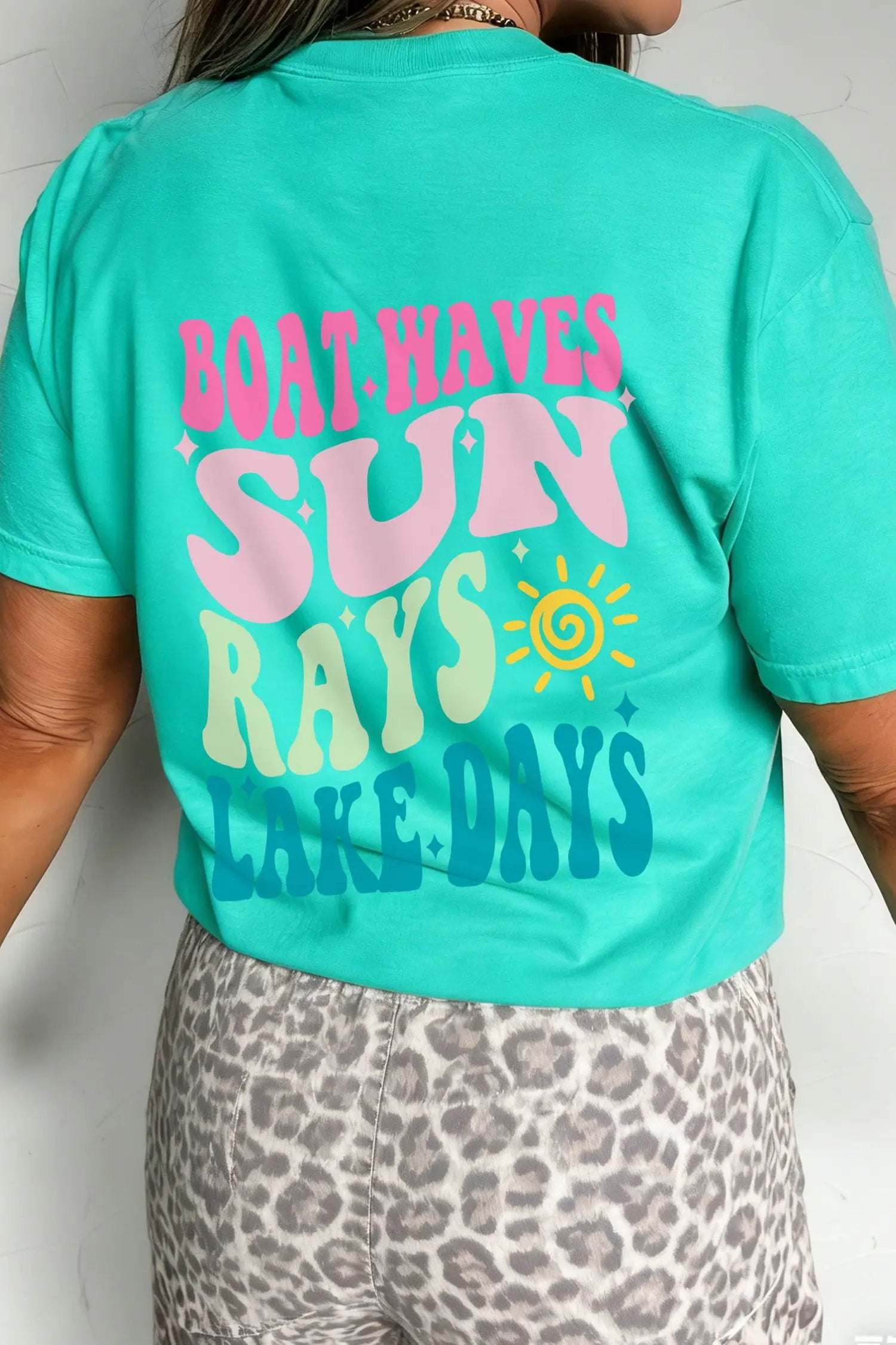 Lake Days double-sided printed graphic tee with relaxed fit and vibrant lake-themed design