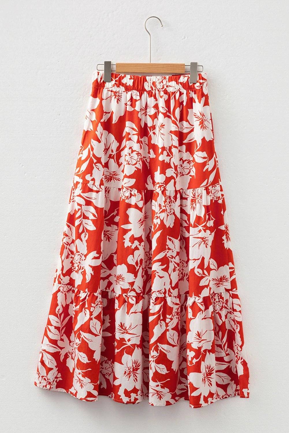 red high split floral western cowgirl maxi skirt for women casual everyday outfit