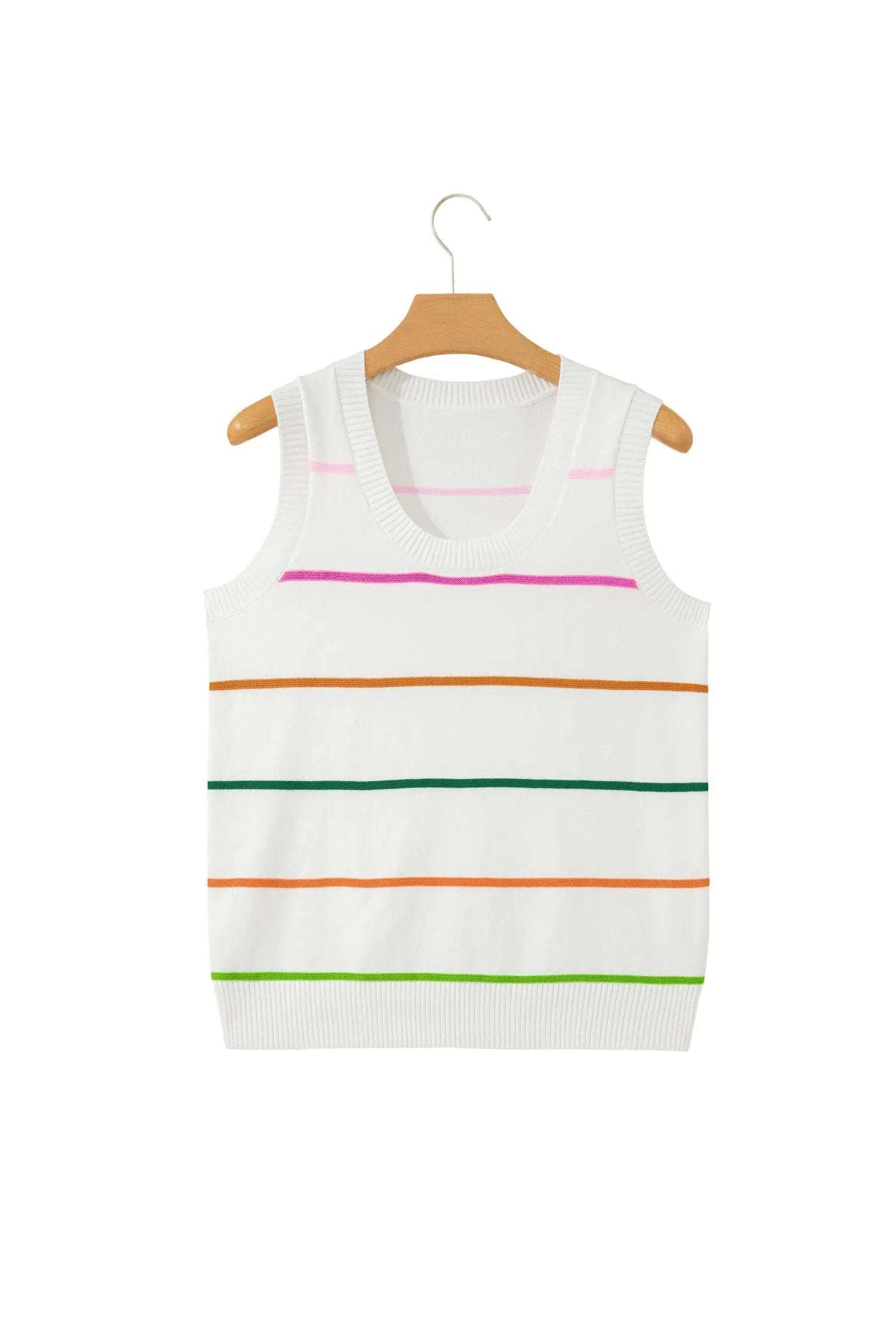 Stripe round-neck knit sleeveless tank with bold color-block stripes and relaxed fit