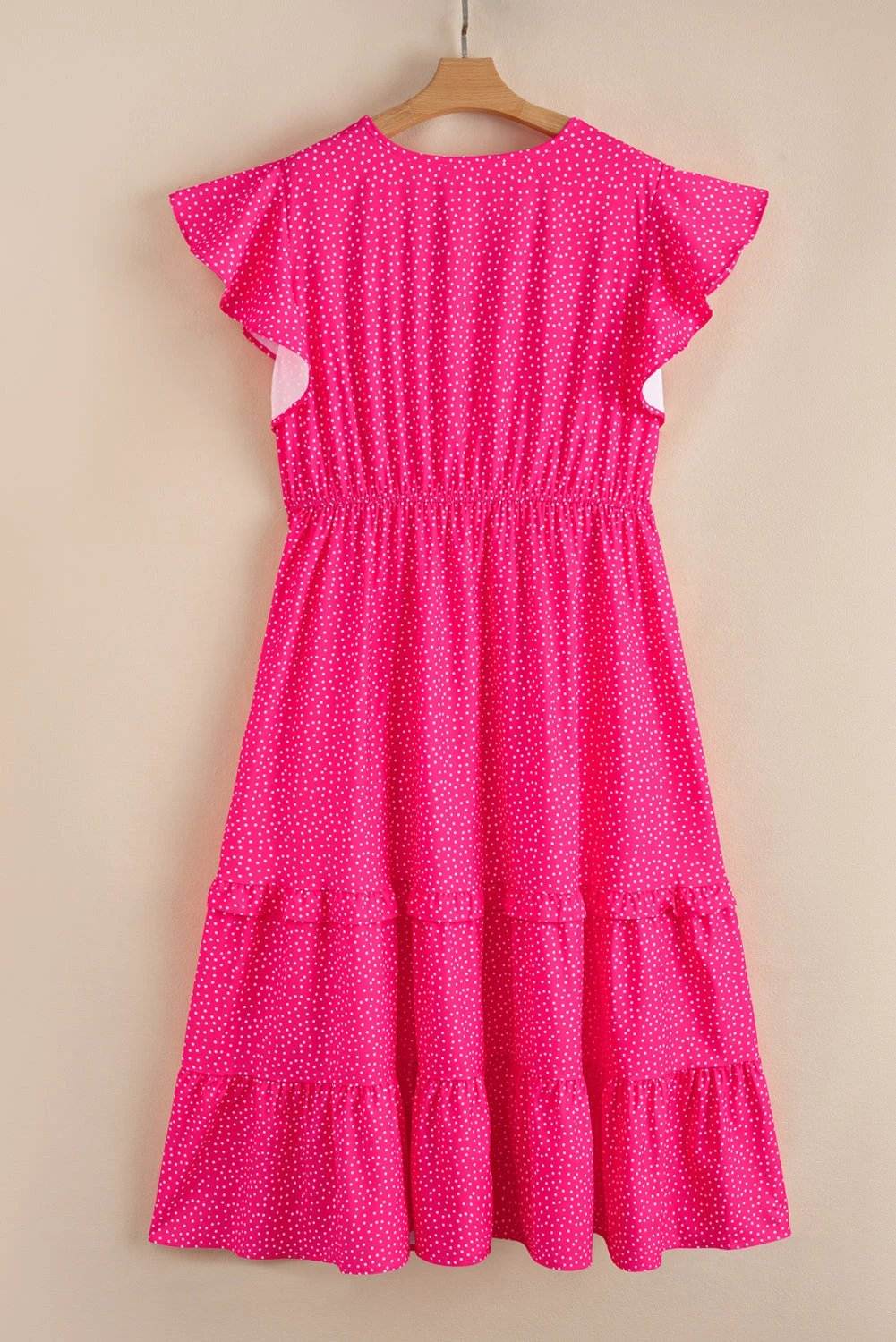 rose polka dot print ruffled smocked high waist plus midi dress for women casual everyday outfit