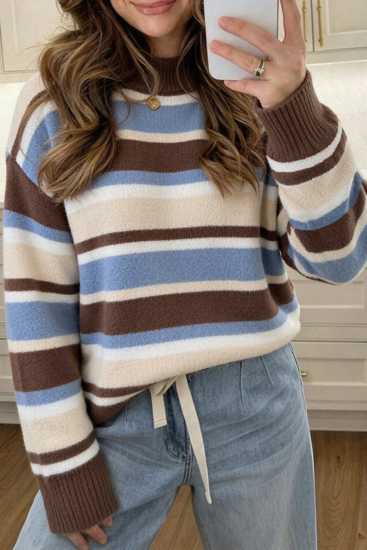 Stripe Drop-Shoulder Loose Pullover Sweater