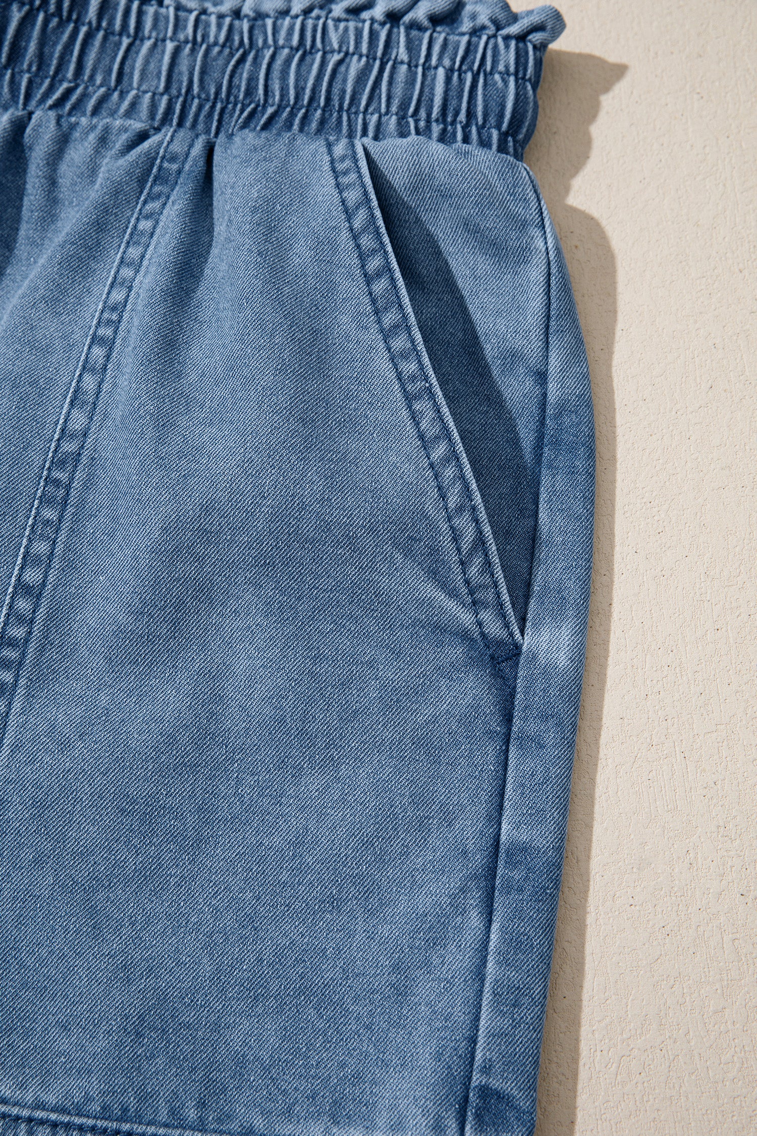 Smocked Denim Shorts | Elastic Waist High Rise Casual Style
