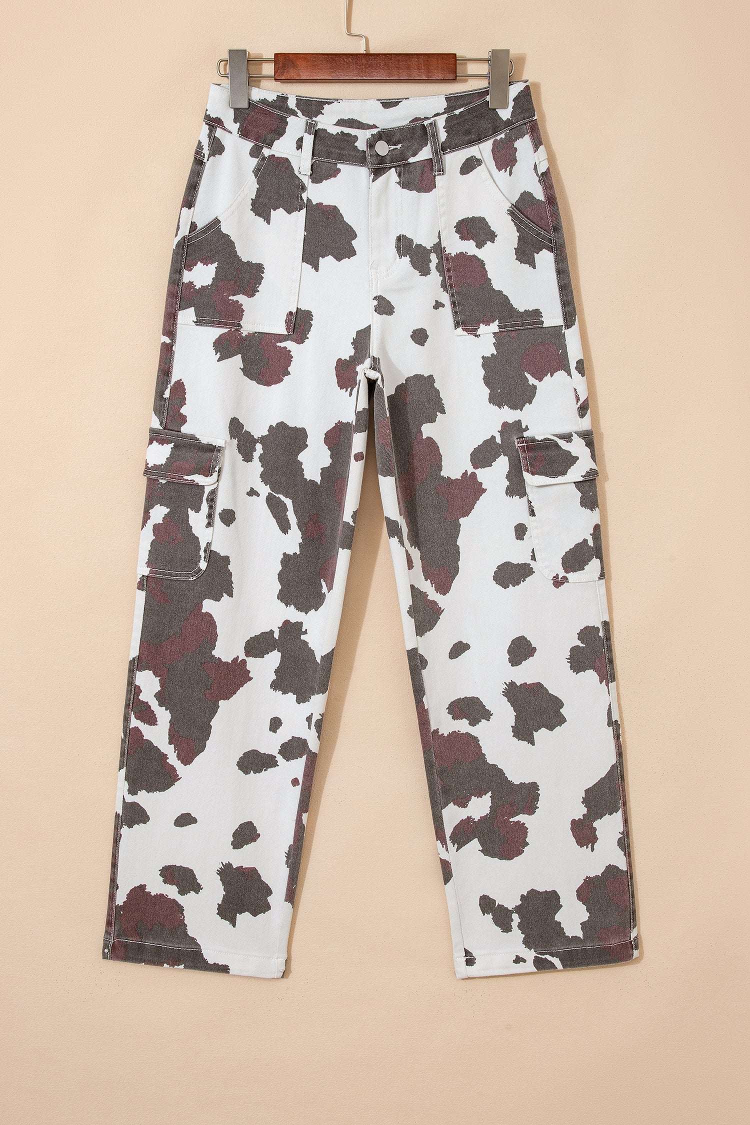 Cool Mom Energy | Western Cow Print Jeans With Multi Pockets