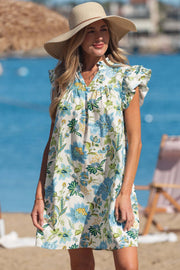 Floral Print V-Neck Triple Ruffle Short Sleeve Shift Mini Dress — everyday dress for women | J&H Apparel