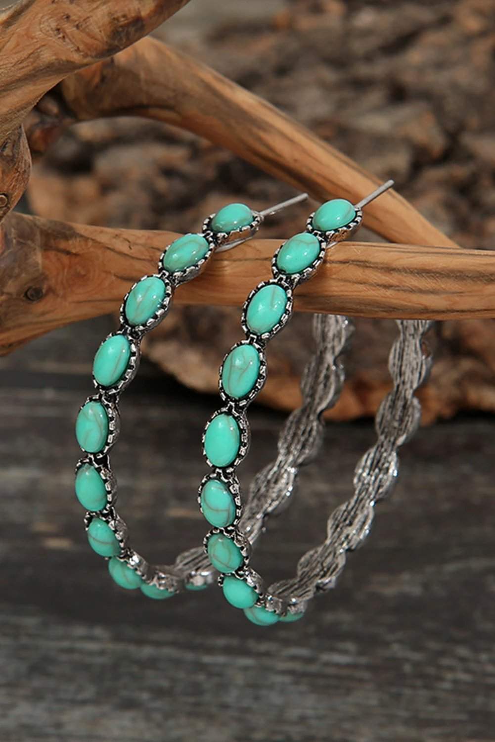 sky blue gem inlay retro c-shape earrings for women casual everyday outfit