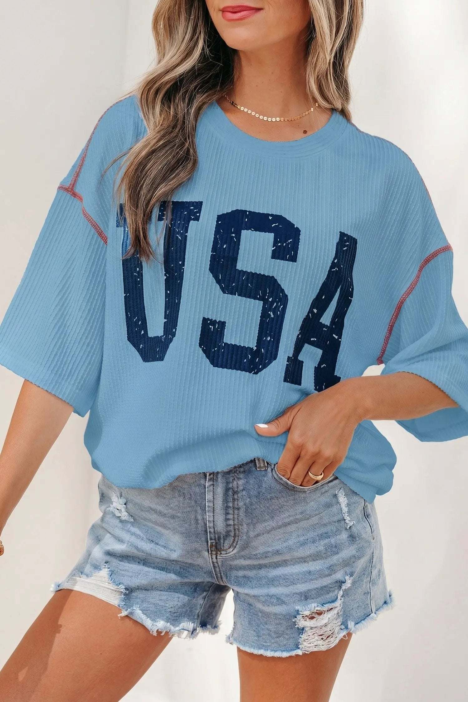 Oversized USA Graphic Ribbed Tee