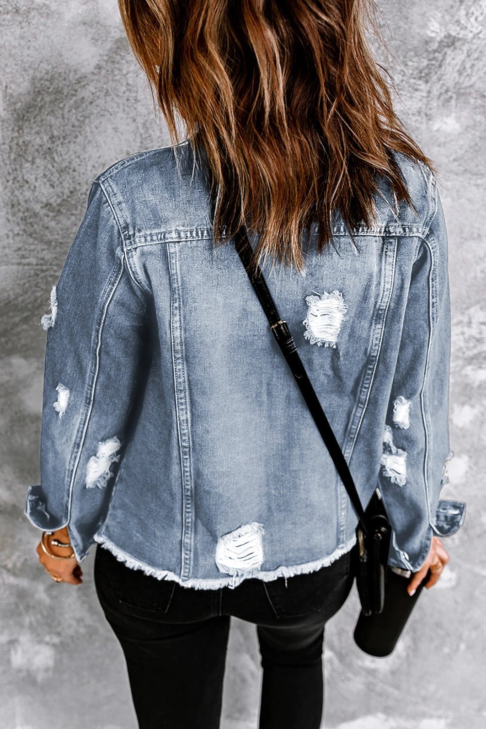  distressed denim jacket for women casual everyday outfit