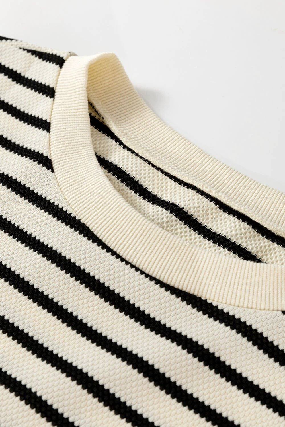 Dear-Lover Dropshipping Black Stripe Eyelet Trimmed Ruffled Short Sleeve Plus Size Top - Plus Size/Plus Size Tops/Plus Size Tops & Tees