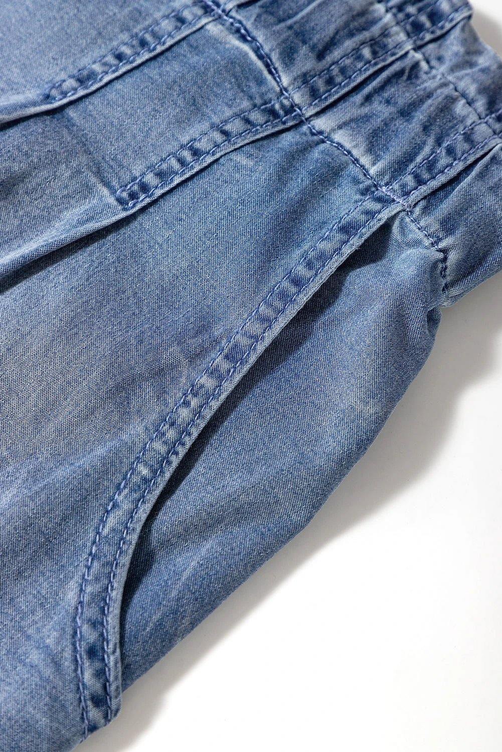 dusk blue raw hem lace-up high waist plus size denim shorts for women casual everyday outfit
