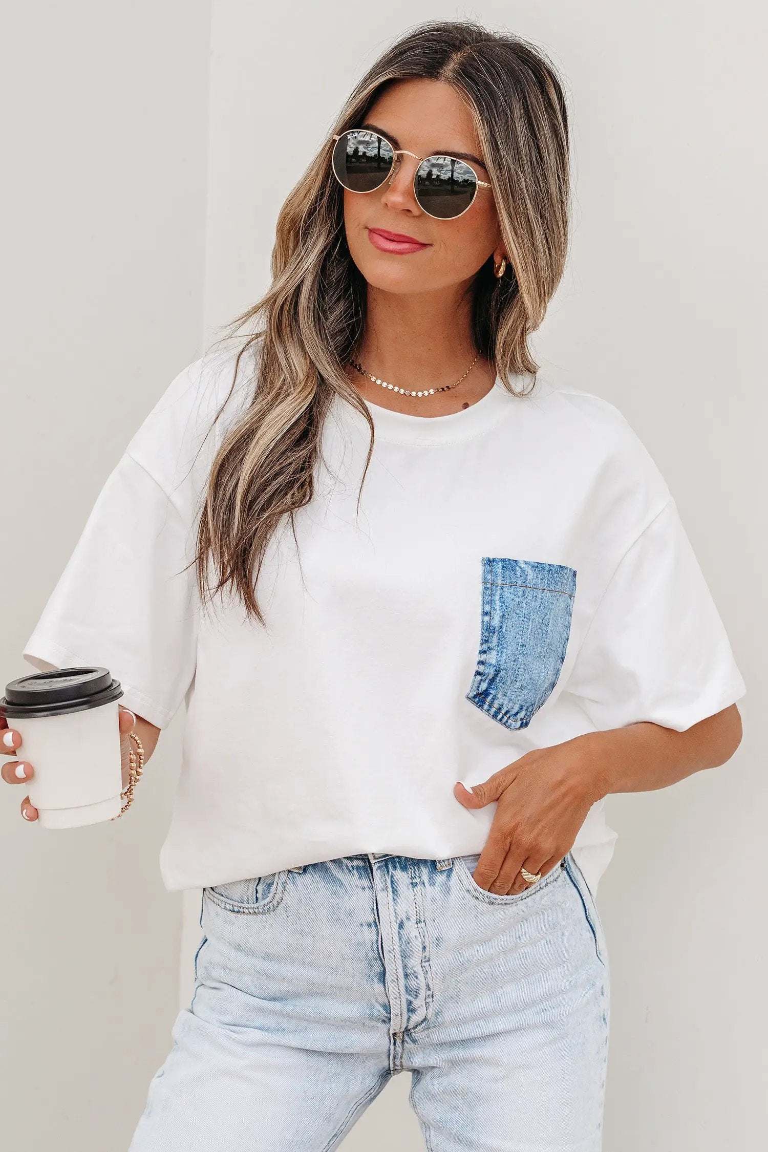 color block patch pocket tee