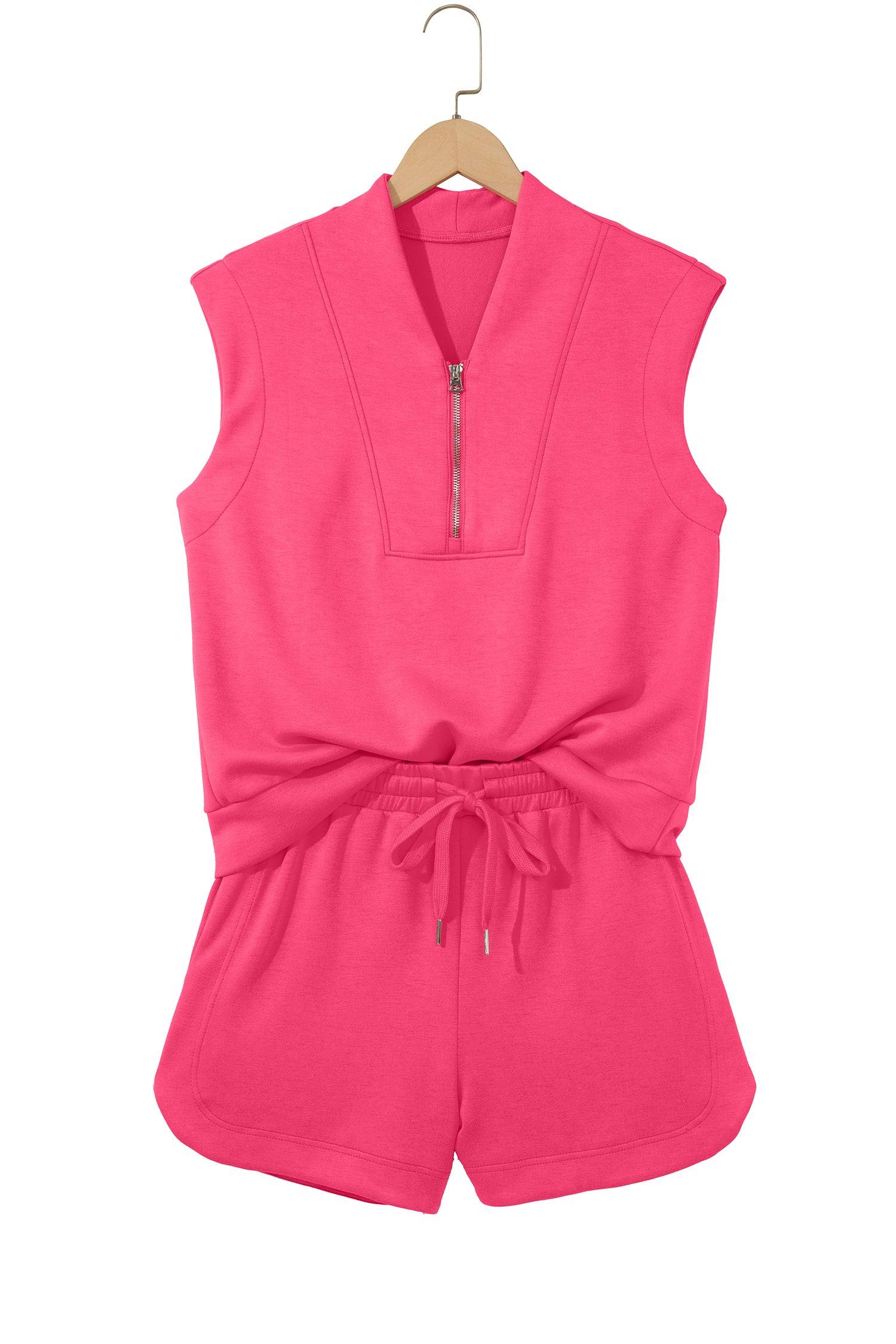 Quarter Zip Sleeveless Top Drawstring Shorts Casual Two-Piece Outfit — women's everyday bottoms | J&H Apparel