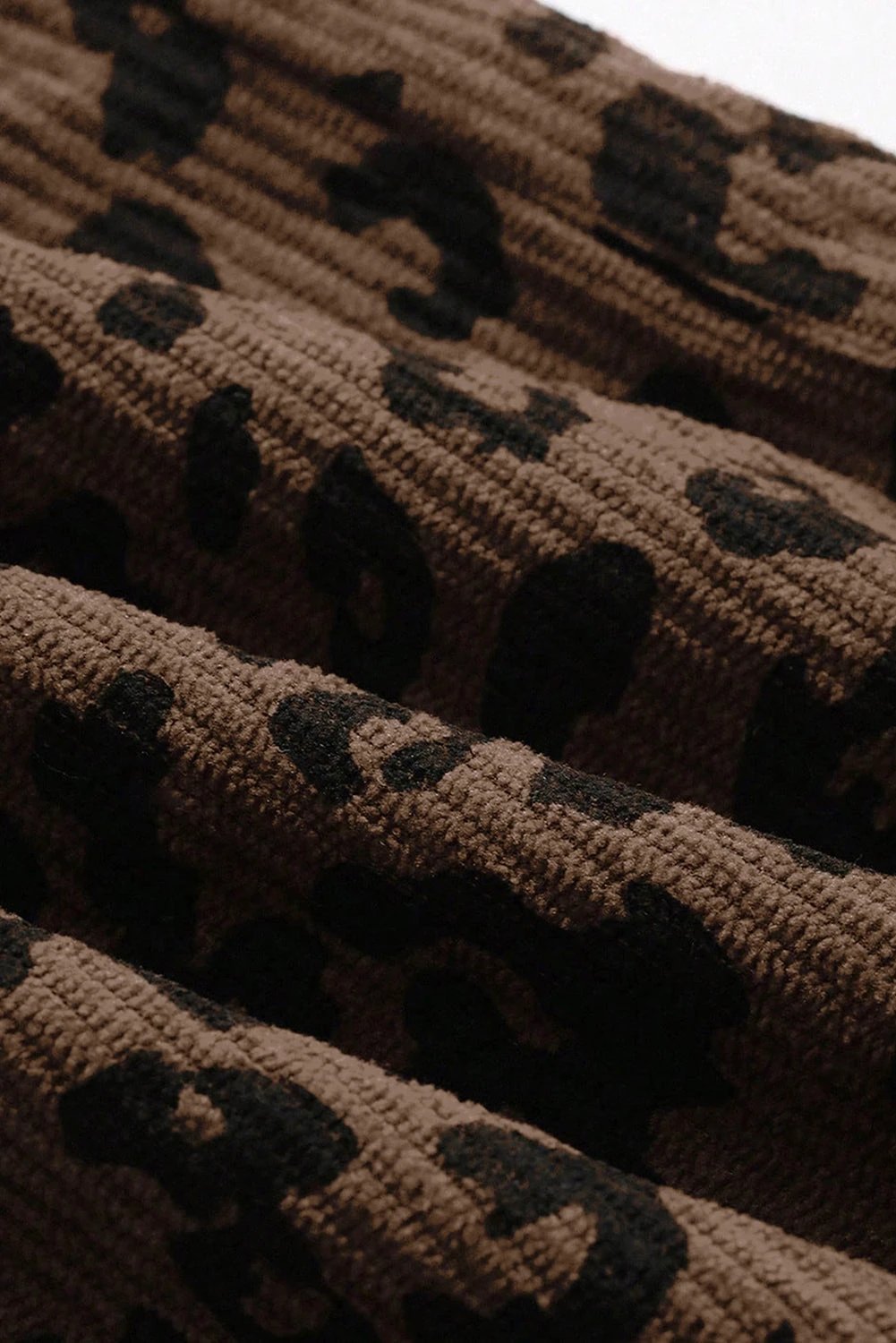 dark brown leopard print elastic high waist loose corduroy pants for women casual everyday outfit
