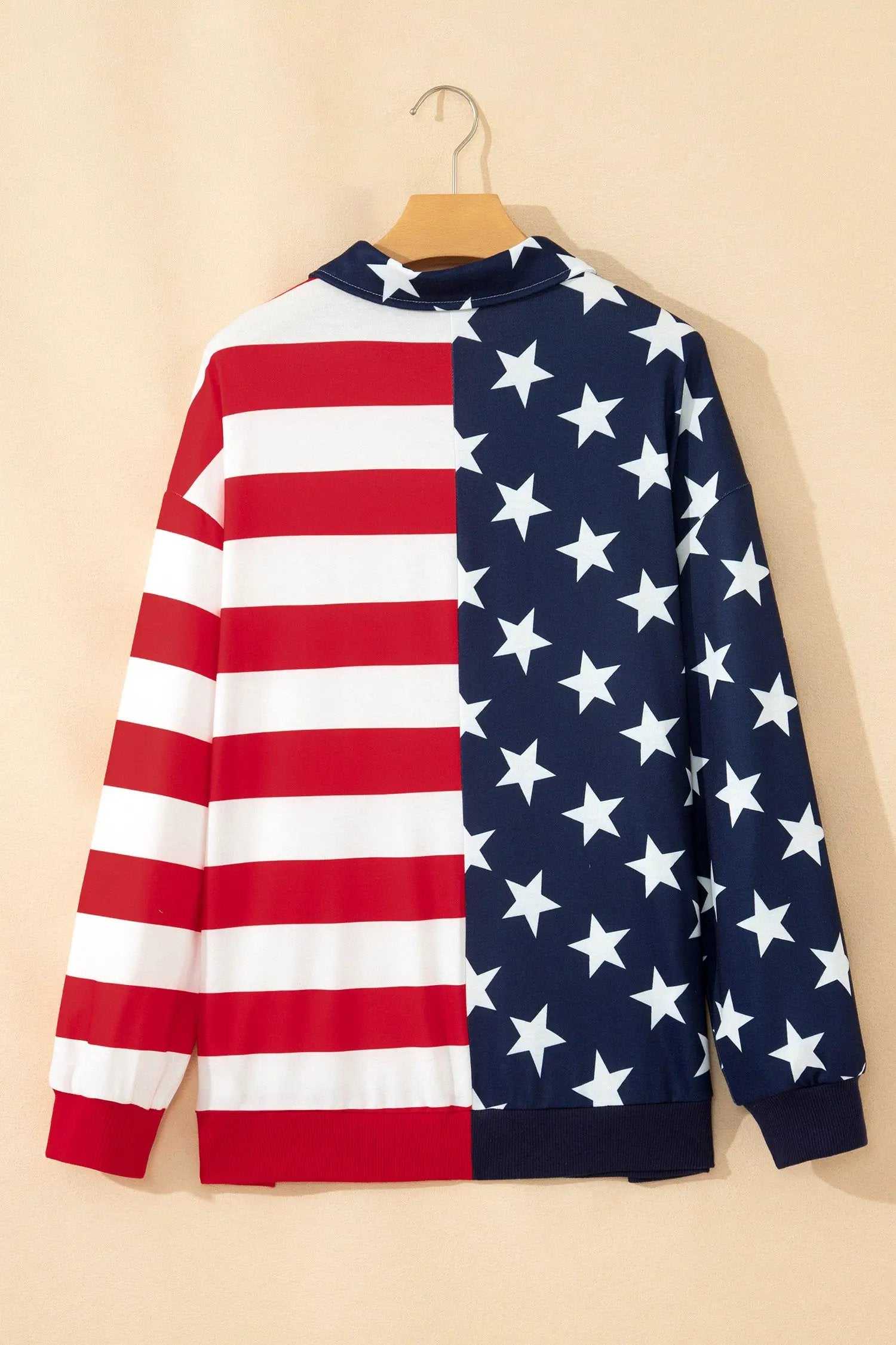 Oversized American Flag Sweatshirt with zipped collar patriotic casual top