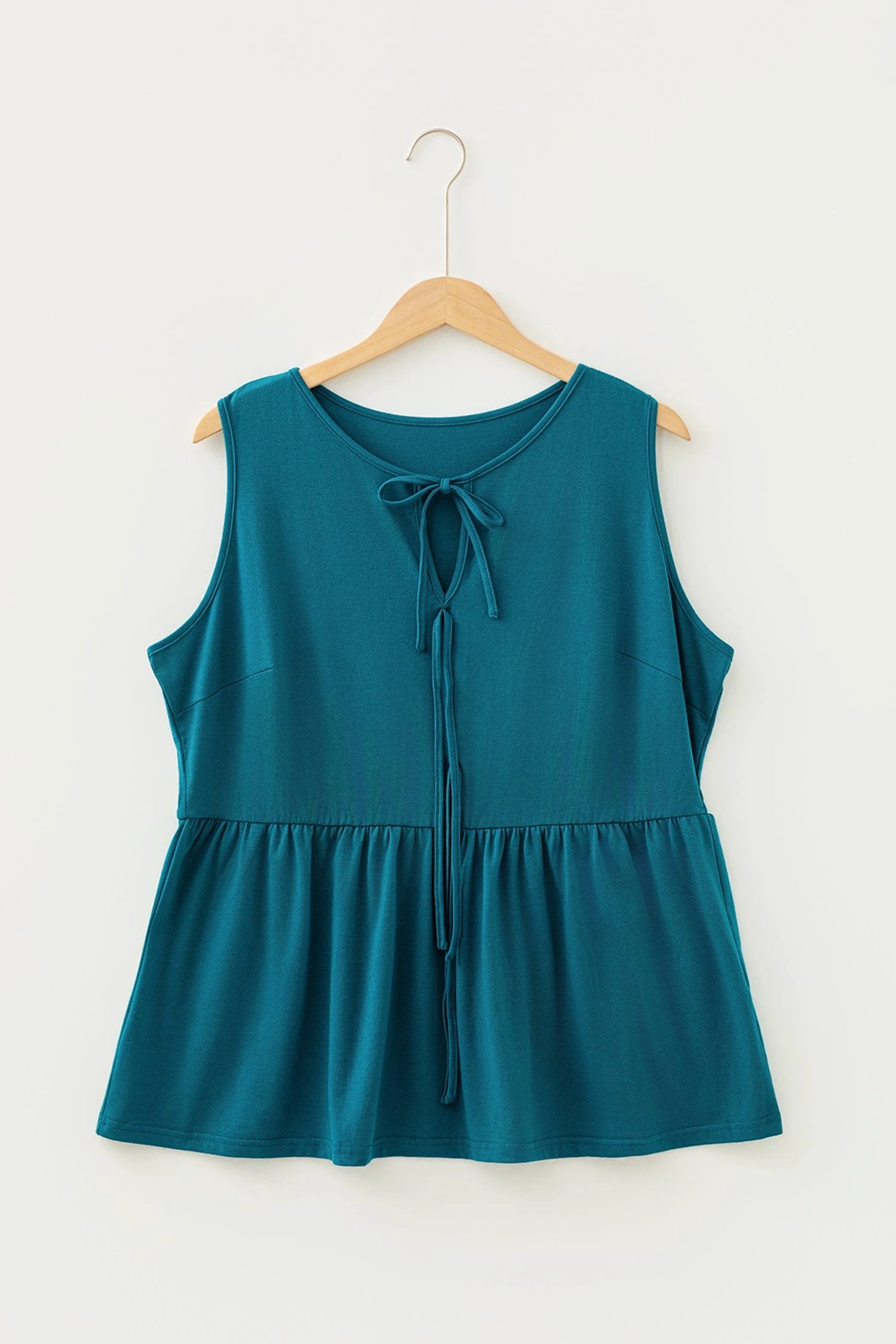Dear-Lover Dropshipping Blue Sapphire Plus Size Solid Color Bow Tie Peplum Tank Top - Plus Size/Plus Size Tops/Plus Size Tank Tops