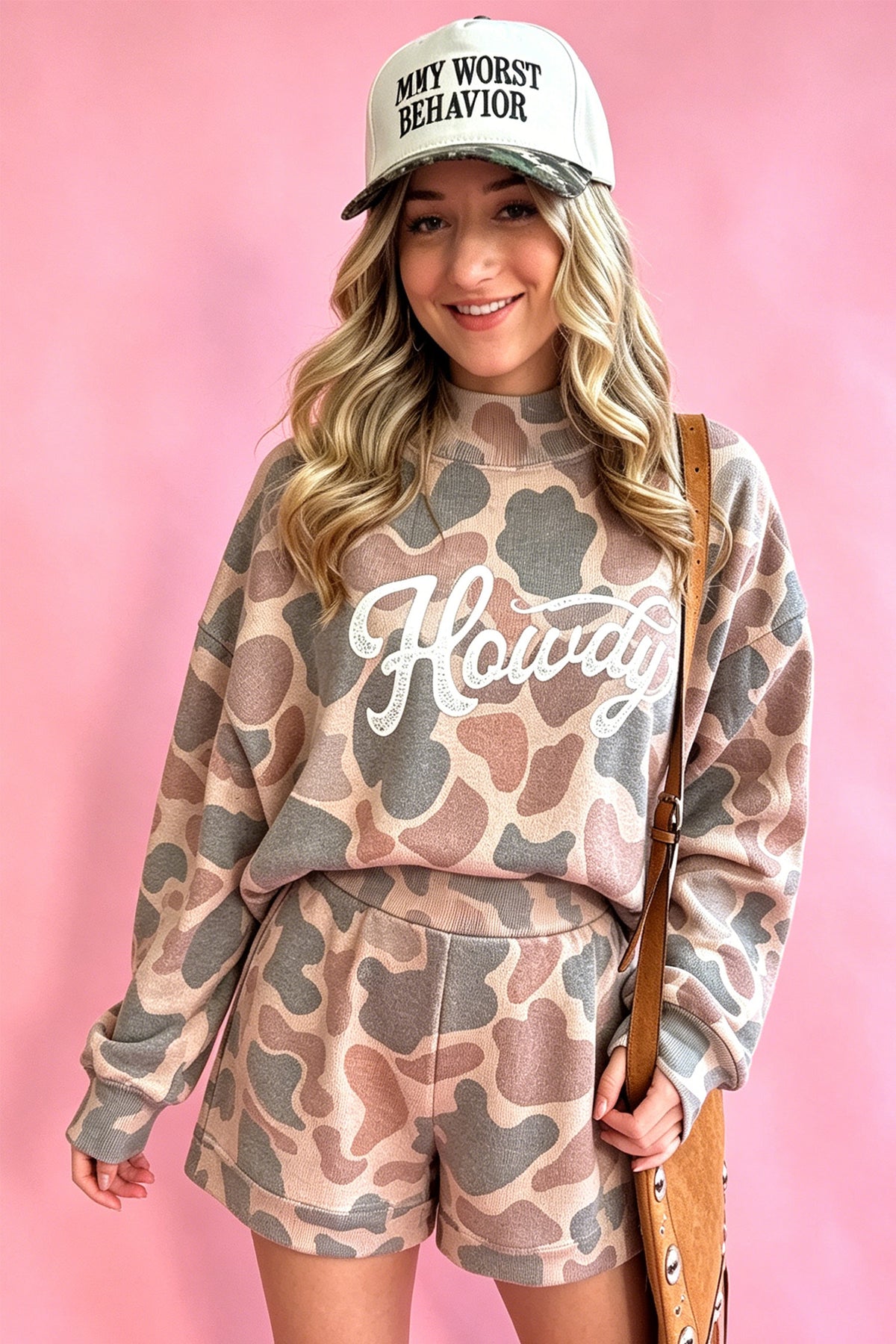 Howdy Camouflage High Neck Long Sleeve Top and Shorts Set