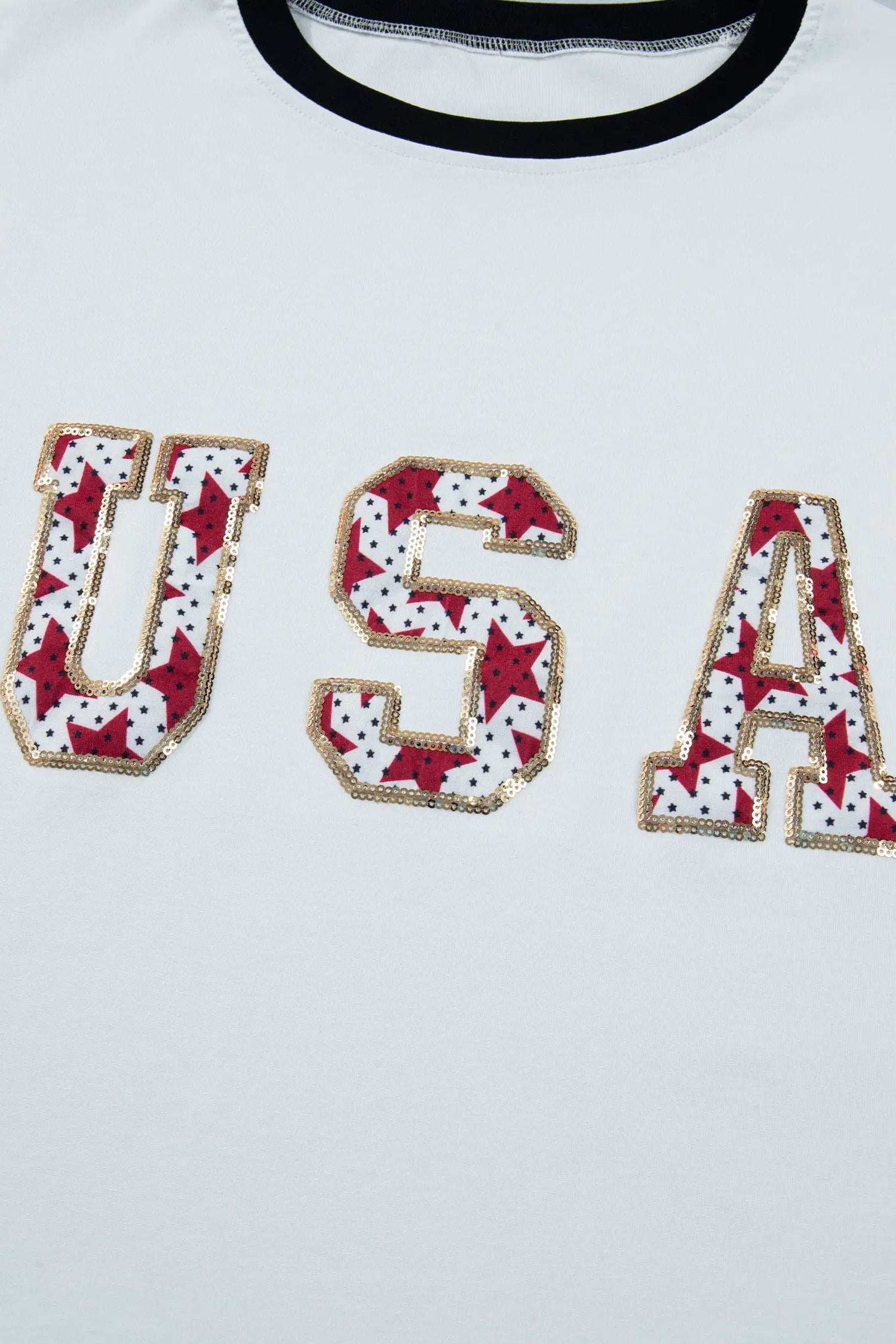 Star-Spangled Shine USA sequin color-block trim loose T-shirt with relaxed fit