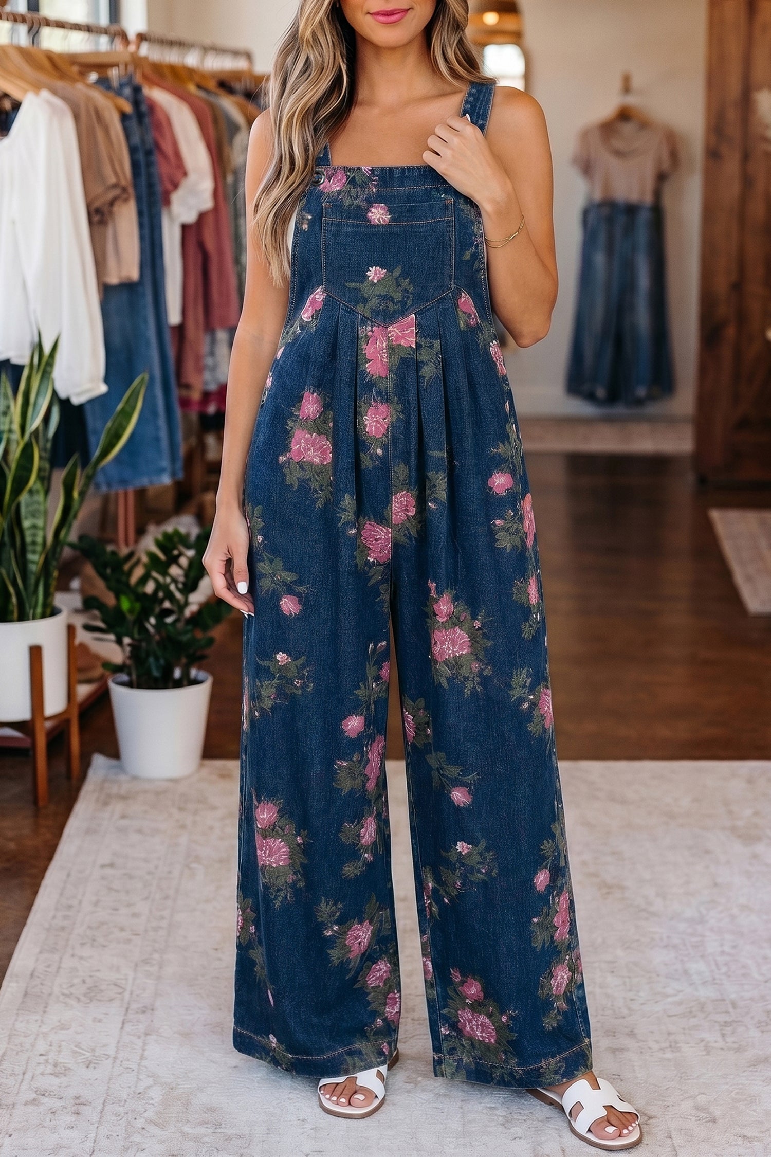 Floral Denim Jumpsuit