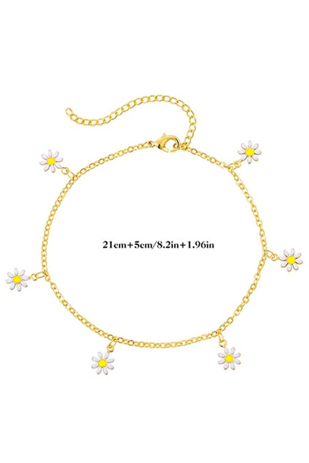 gold daisy & pearl chain anklet for women casual everyday outfit