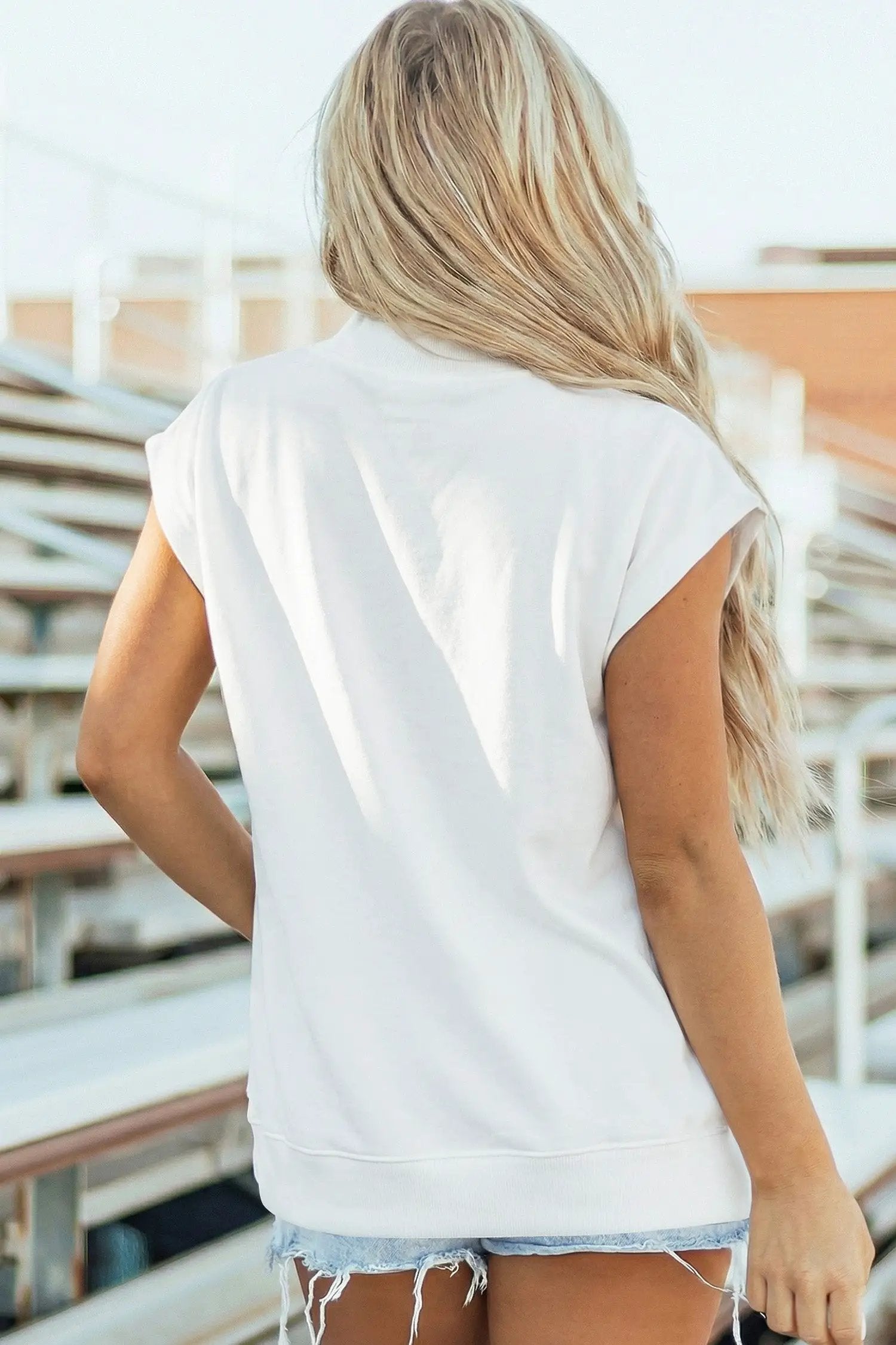 Dear-Lover Dropshipping Light Grey Solid Color High Neck Cap Sleeve Loose Top - Tops/Tops & Tees