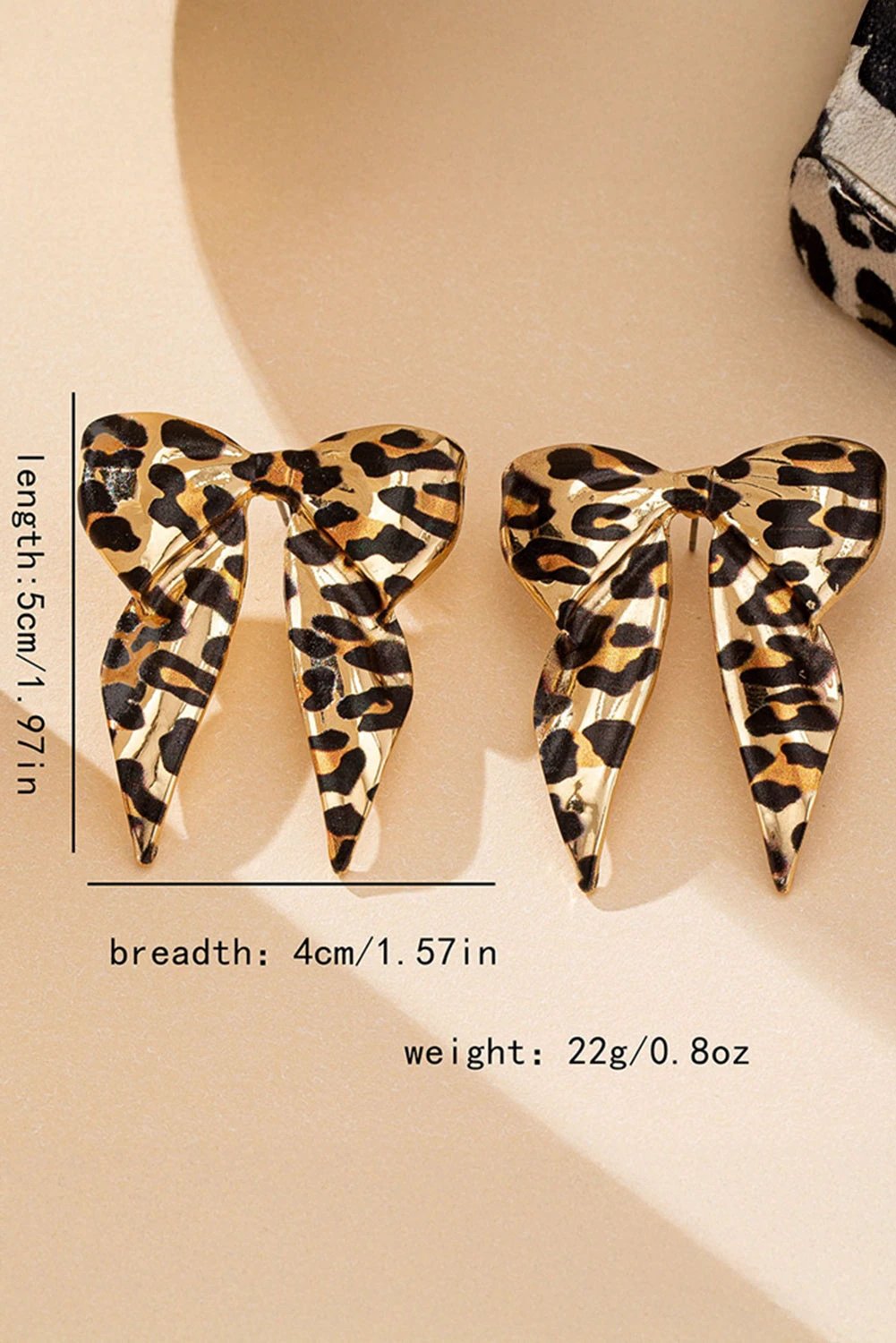 gold leopard print bow knot shape plated alloy earrings for women casual everyday outfit