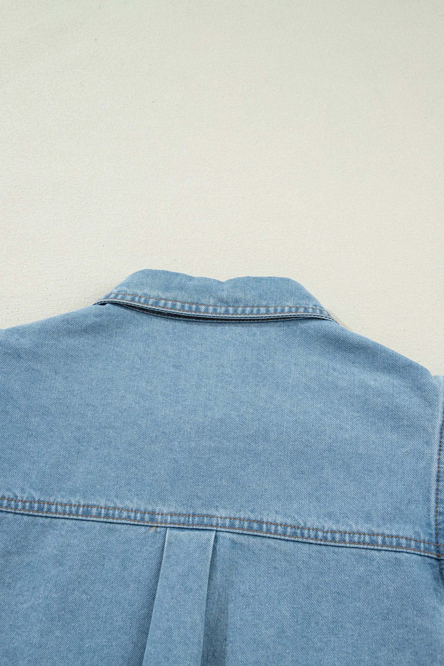 denim ruffle detail short puff sleeve button down flap pocket denim shirt for women casual everyday outfit