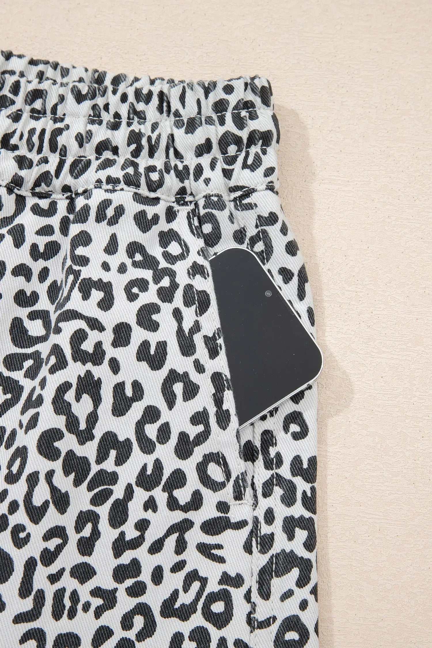 Leopard Print Denim Skort with tassel drawstring casual weekend style