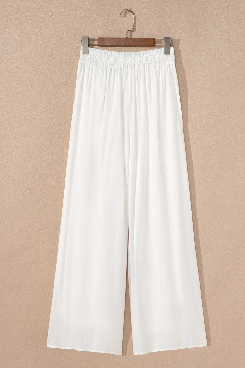 White drop-waist pleated wide-leg cotton-linen pants for mom chic style