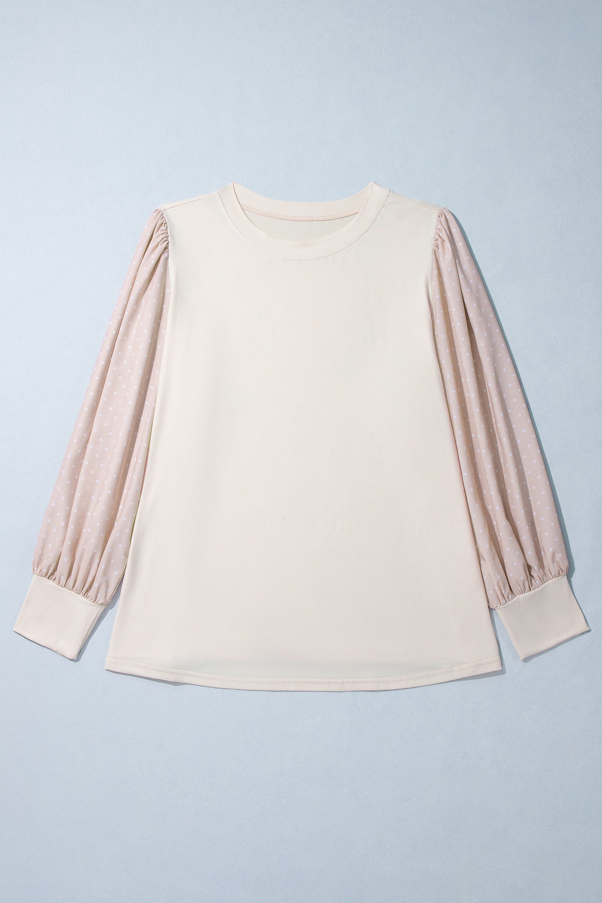 Plus Size Polka Dot Long Sleeve Round Neck Blouse