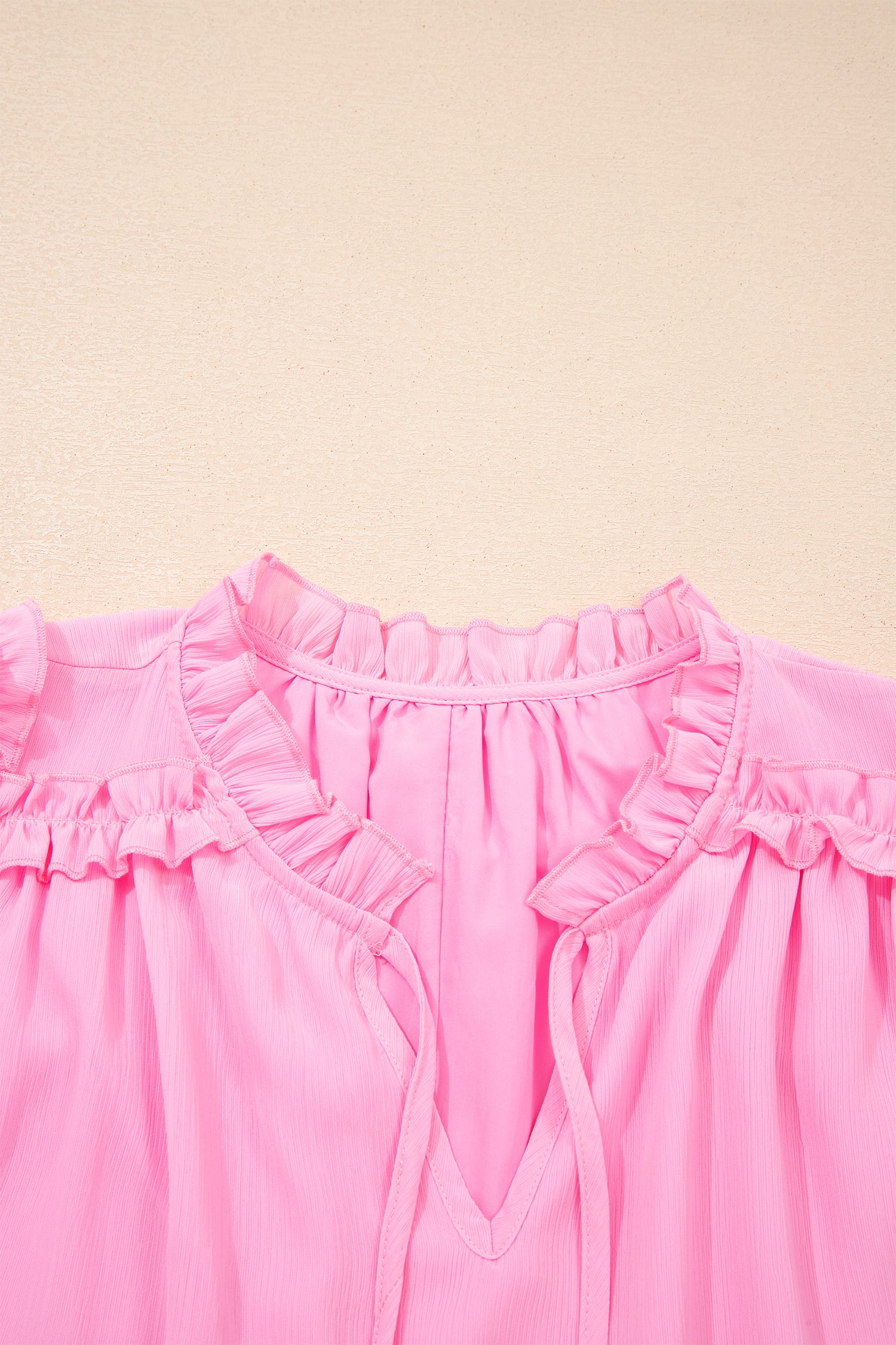 Dear-Lover Dropshipping Bonbon Plus Size Textured Tassel Tie V Neck Ruffle Short Sleeve Blouse - Blouses Plus Size/Plus Size Tops/Plus Size Blouses & Shirts