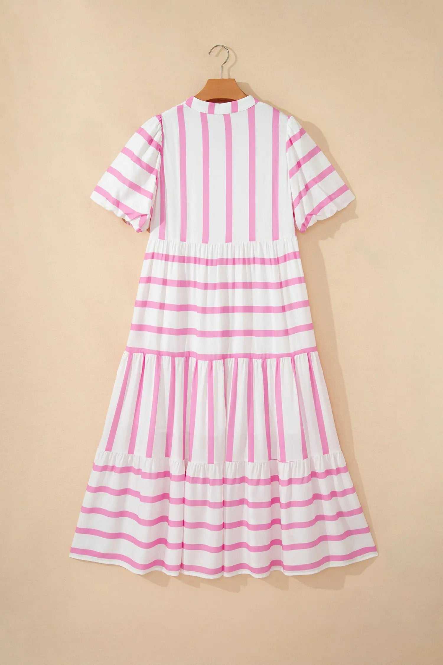 Stripe Ricrac Trim Maxi Dress with notched neck and half sleeves