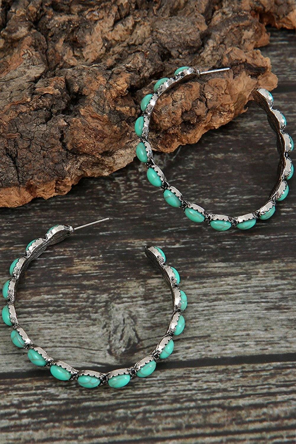 sky blue gem inlay retro c-shape earrings for women casual everyday outfit