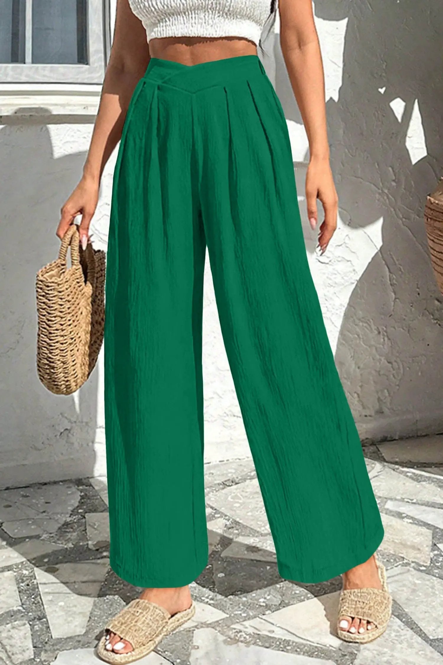 Textured Wide-Leg Pants