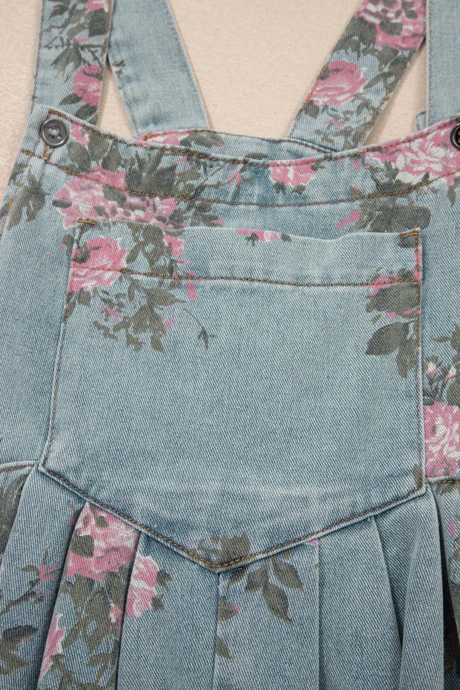 J&H Apparel Floral Print Pleated Denim Overalls - One-Pieces Bottoms/Jumpsuits & Rompers