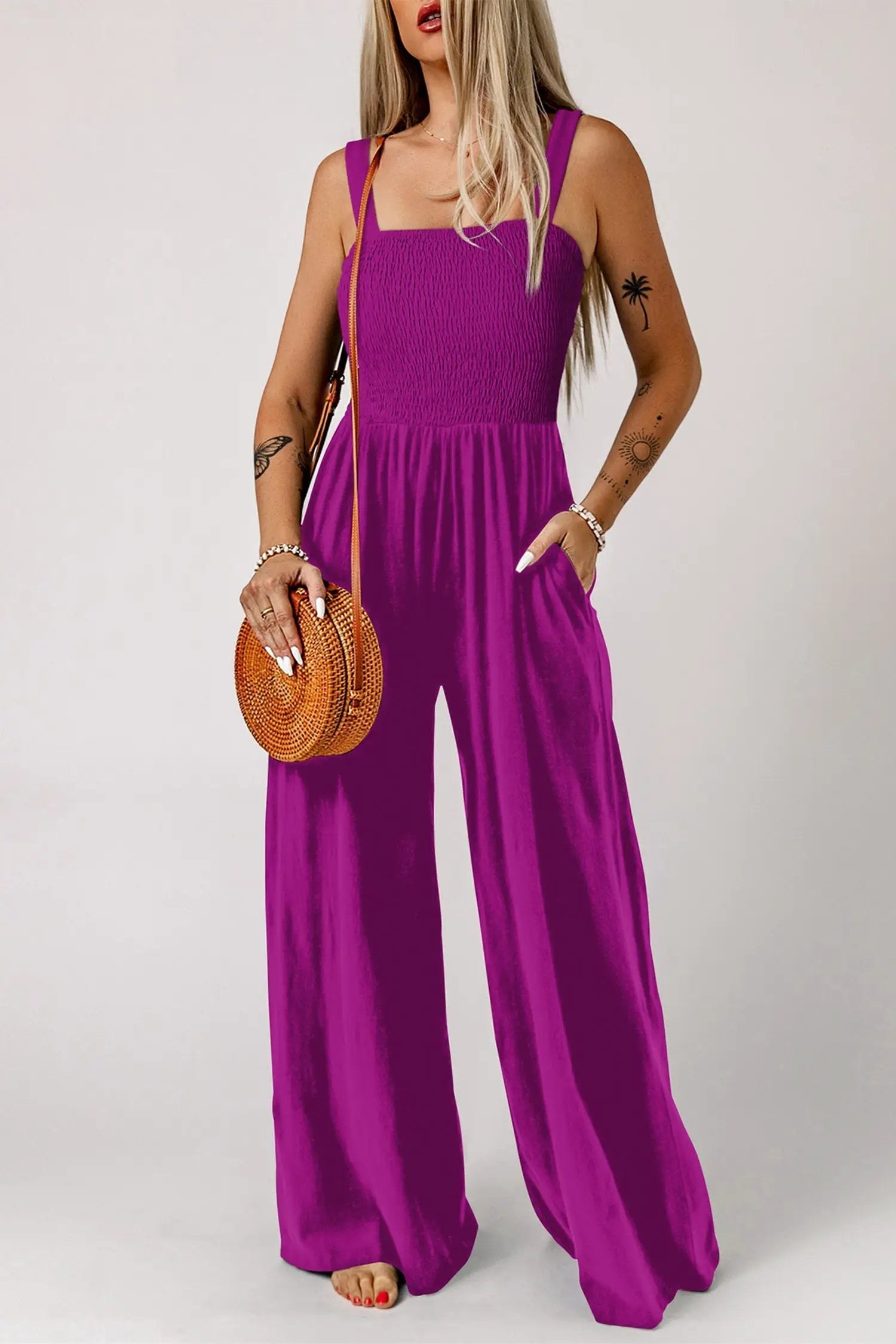 Smocked Square Neck Jumpsuit