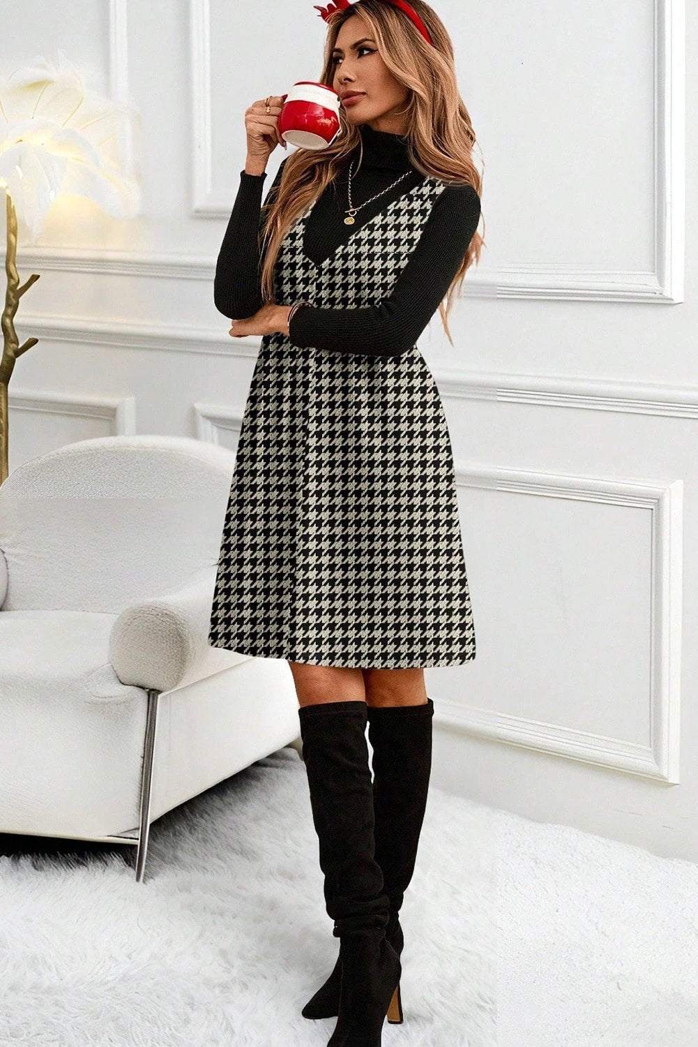  houndstooth shift mini dress for women casual everyday outfit