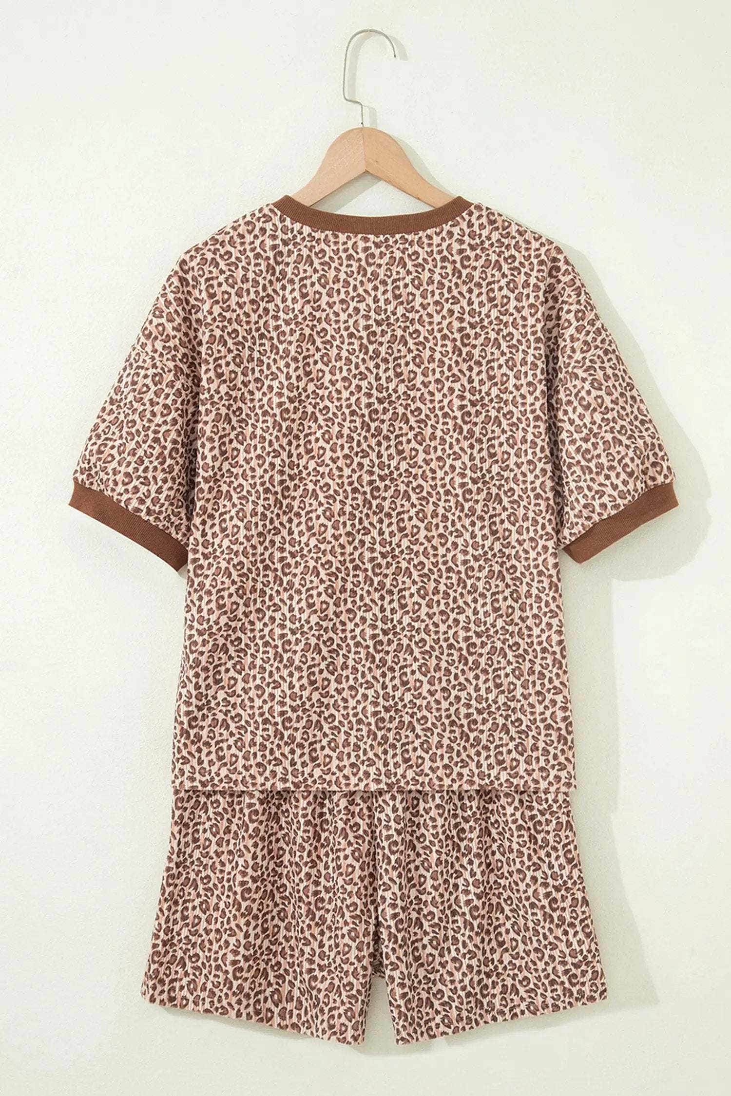 Dear-Lover Dropshipping Main Character Energy | Leopard Print Ribbed Outfit With Button Front Top And Matching Elastic Waist Shorts - Outfit Sets Two Piece Sets/Short Sets