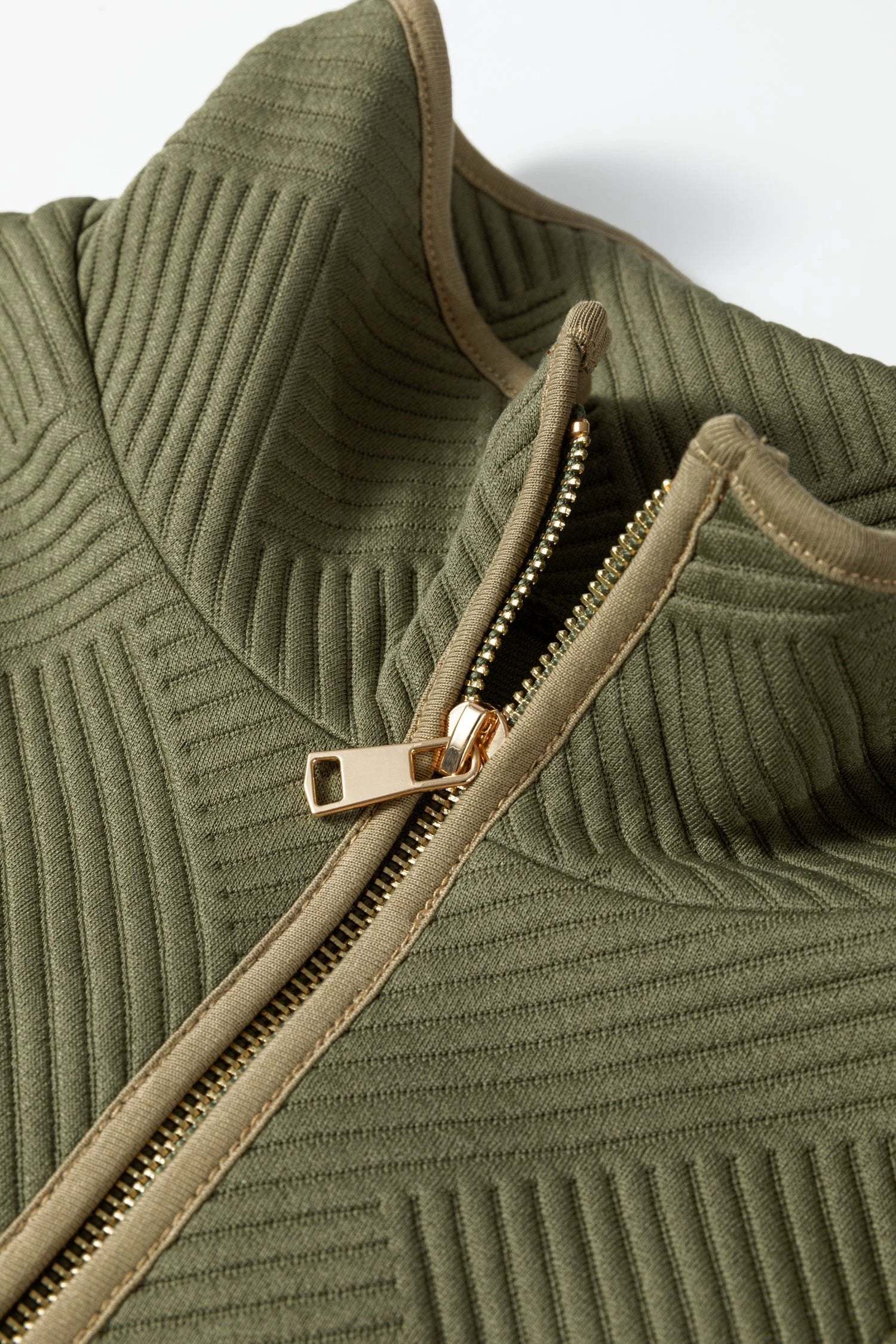 Dear-Lover Dropshipping Jungle Green Plus Size Textured Contrast Trim Quarter Zip Bracelet Sleeve Mini Dress - Plus Size/Plus Size Dresses
