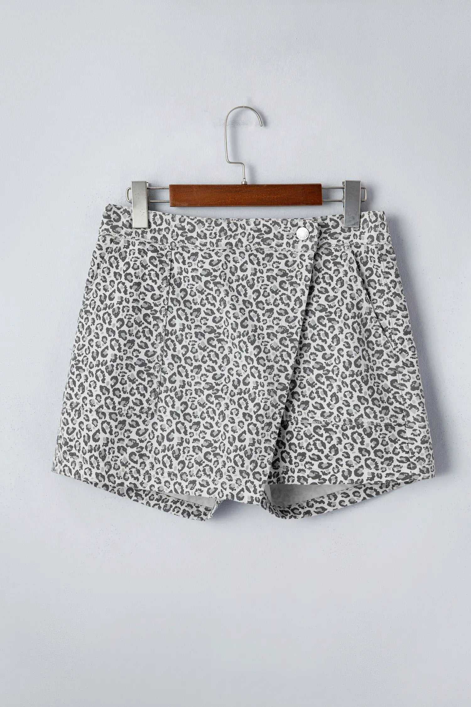 Leopard Print Denim Shorts with wrap front casual denim style