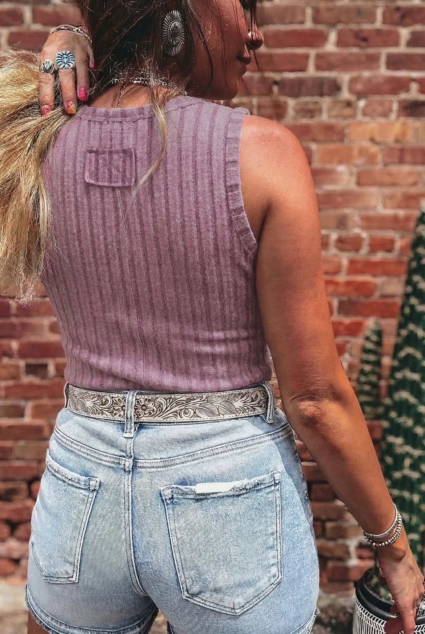 Ribbed Mineral Wash Tank Top slim fit cozy western casual top