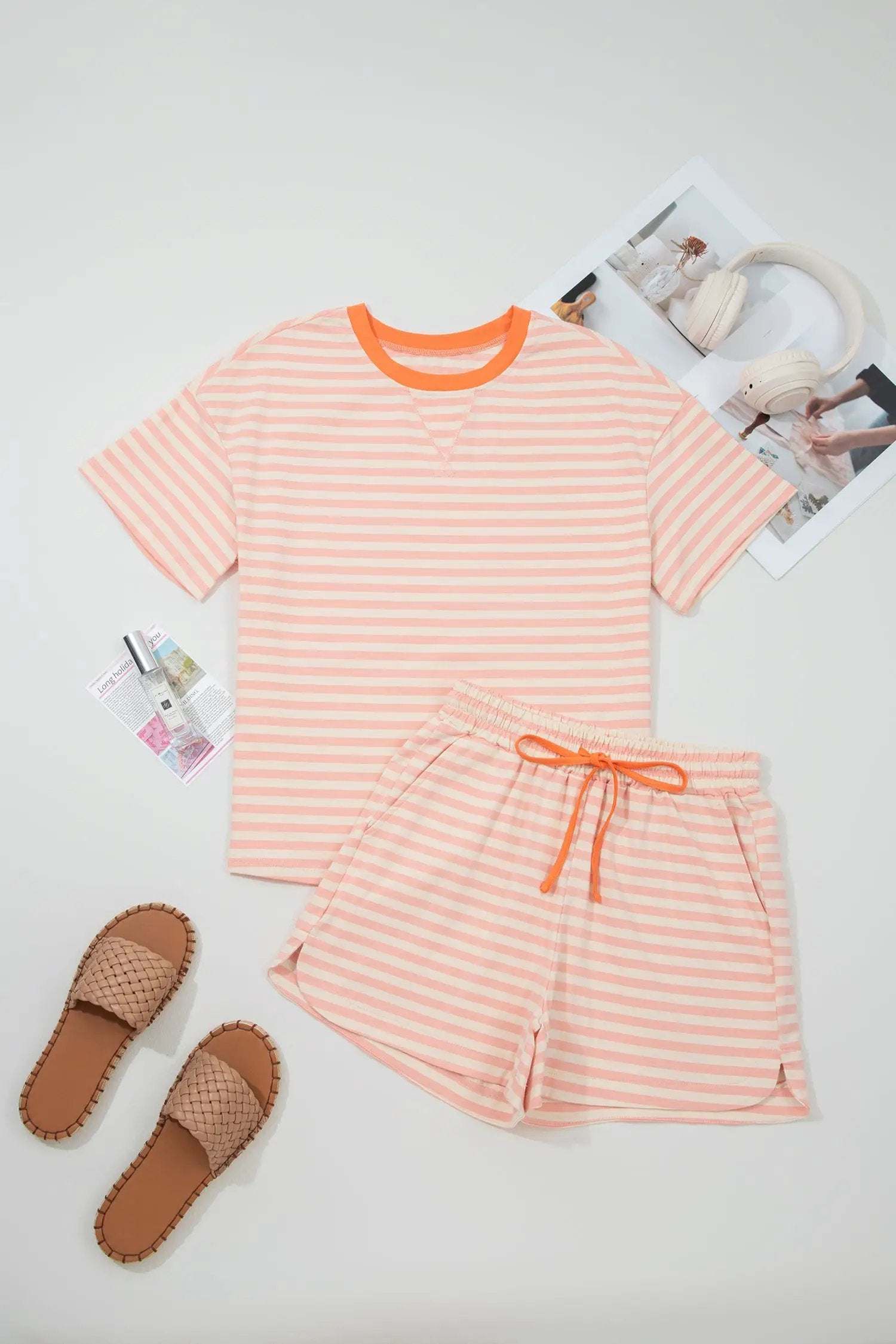 Striped tee and drawstring shorts set