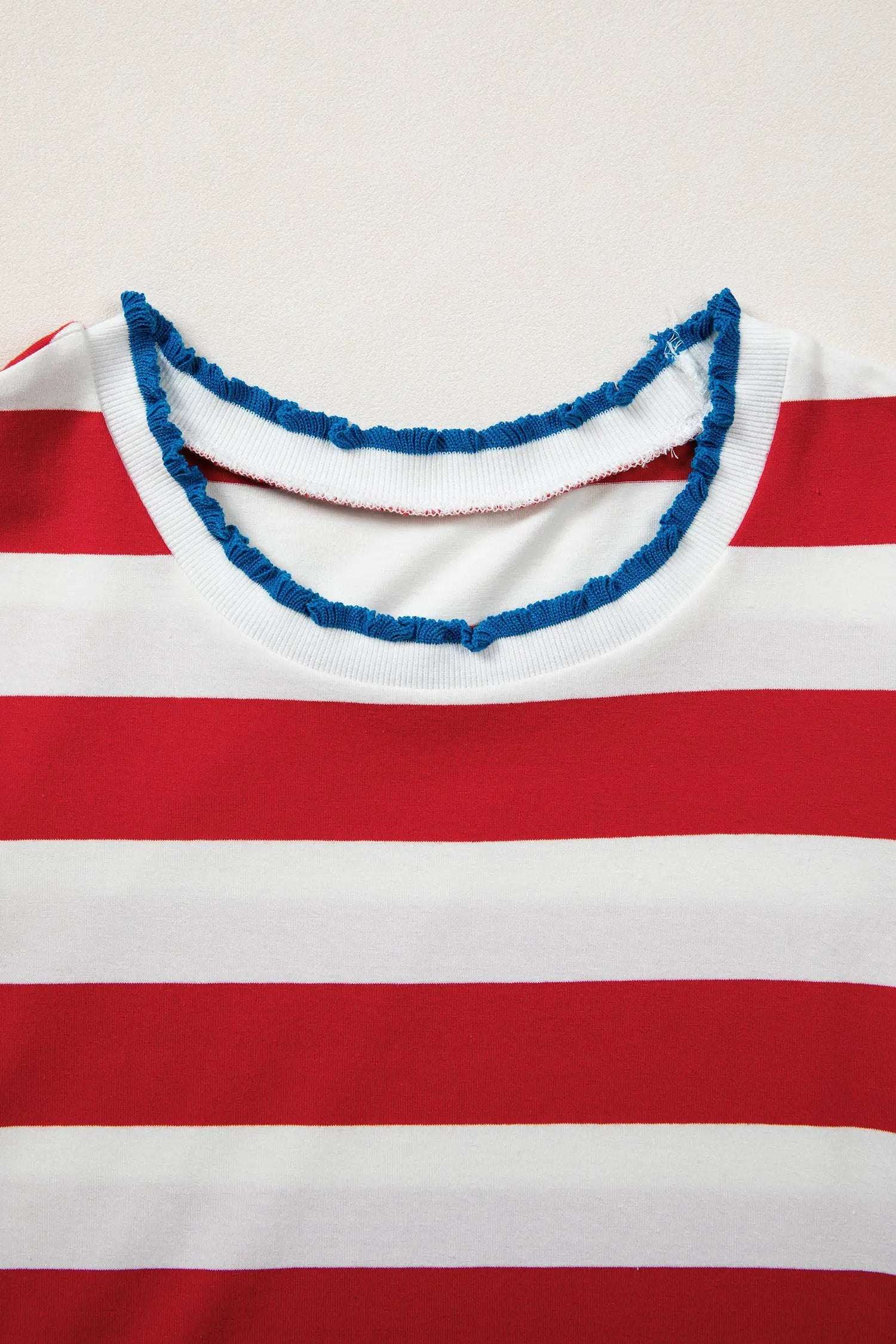 Dear-Lover Dropshipping Blue Stripe Contrast Trim Round Neck Short Puff Sleeve Shift Mini Dress - Dresses Dresses/Mini Dresses