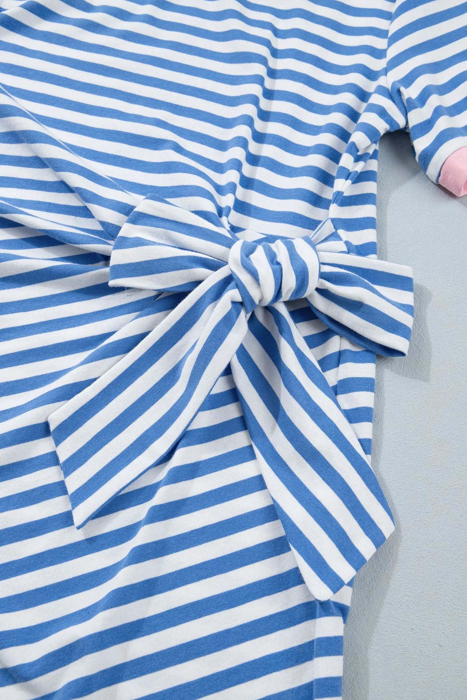 Dear-Lover Dropshipping Sky Blue Stripe Nautical Tie Contrast Trim Round Neck T Shirt Mini Dress - Dresses/T Shirt Dresses
