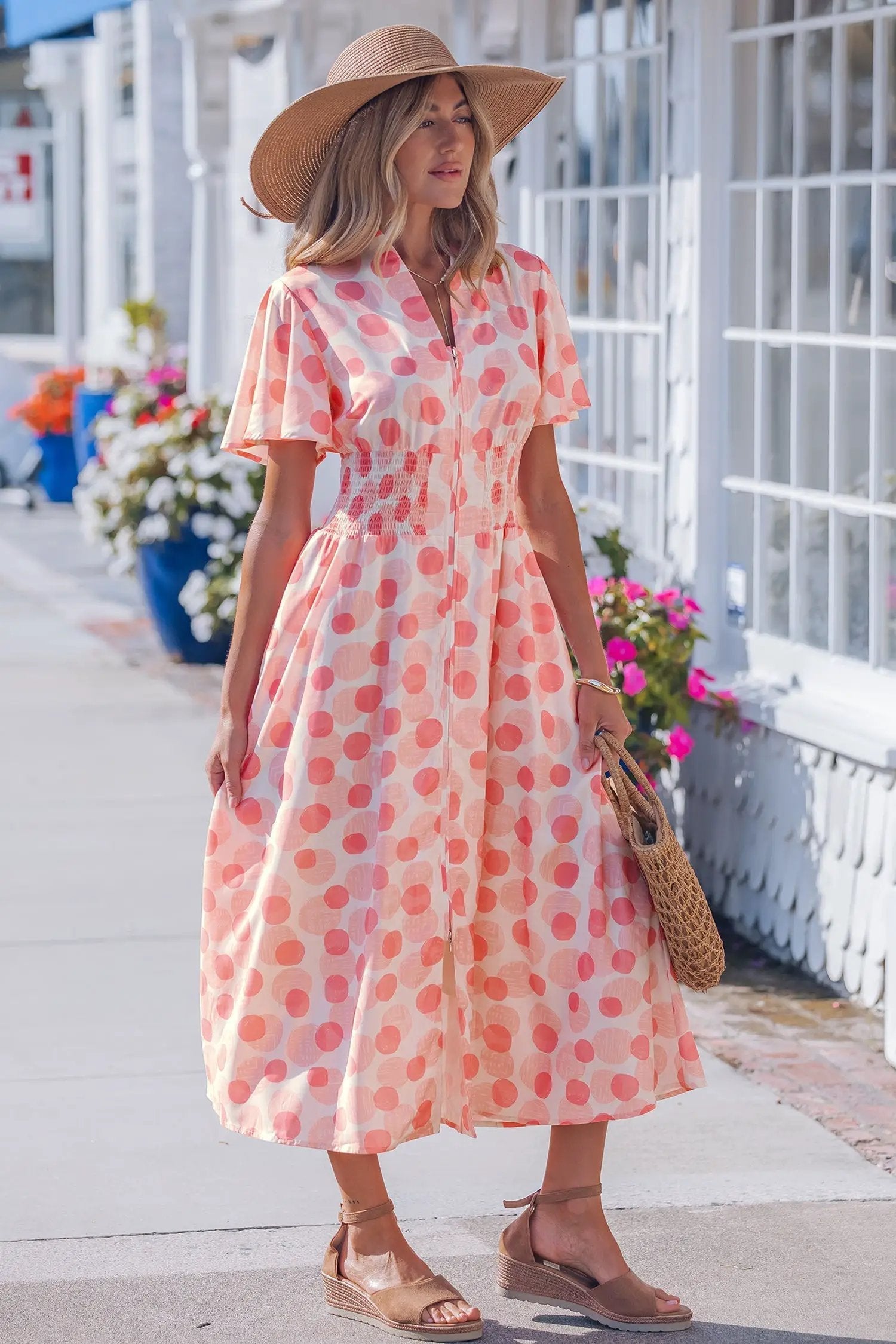pink polka dot maxi dress