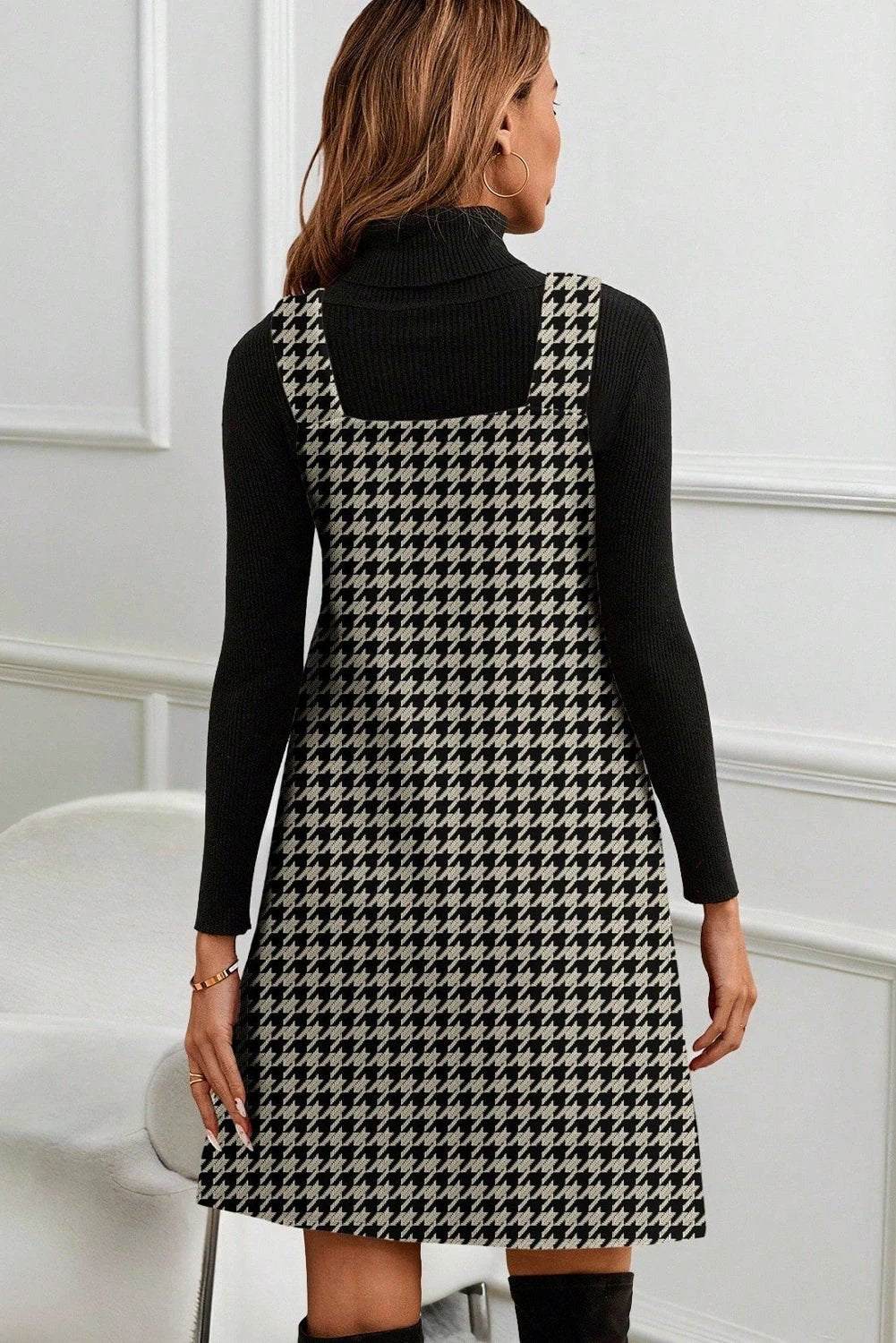  houndstooth shift mini dress for women casual everyday outfit