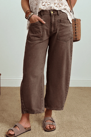 Barrel Jeans coffee brown ankle-length denim with square patch pockets