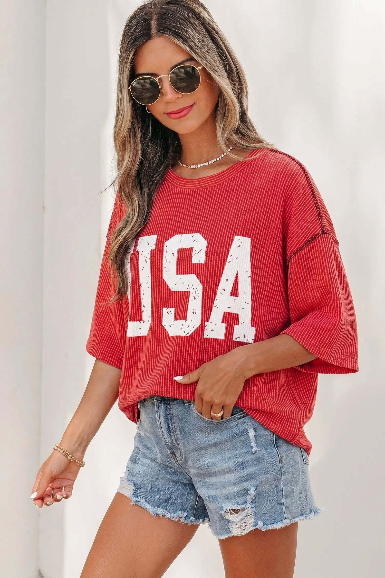 Oversized USA Graphic Ribbed Tee