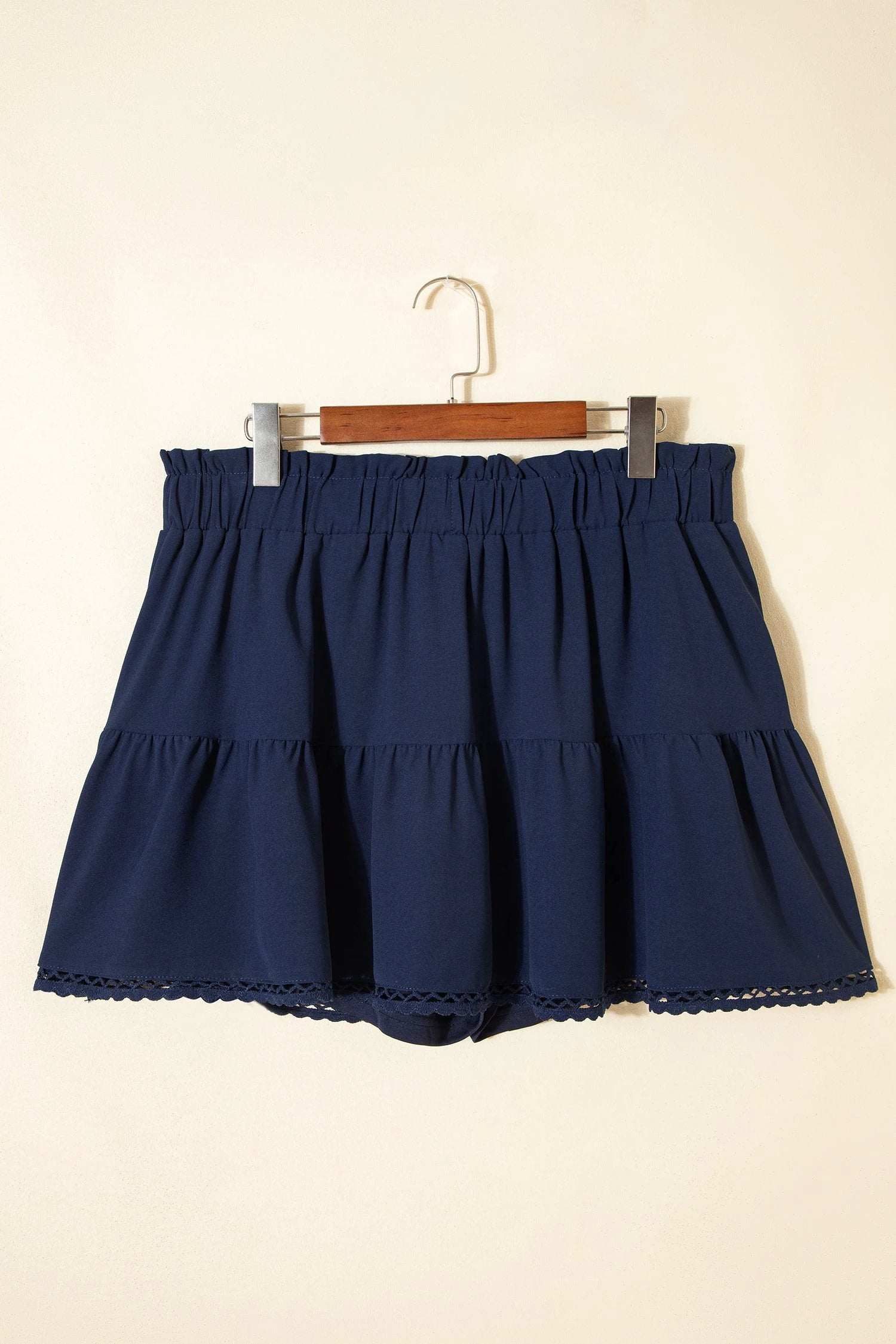 white plus size frilled elastic waist lace trim boho ruffled shorts for women casual everyday outfit