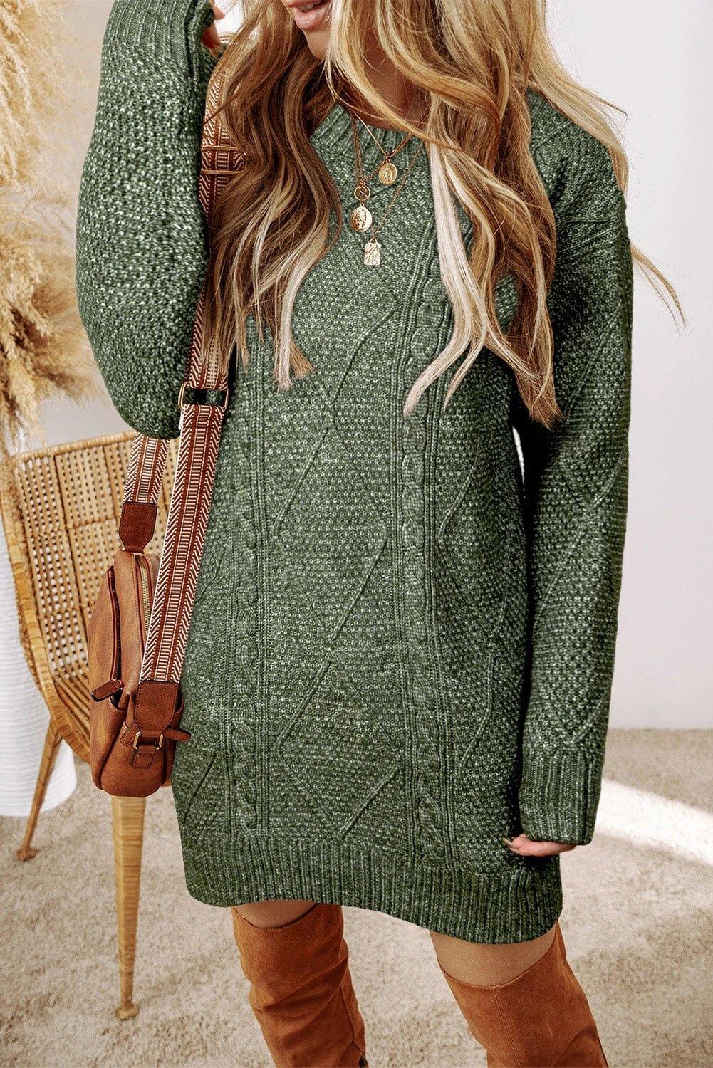  cable knit relaxed sweater dress for women casual everyday outfit