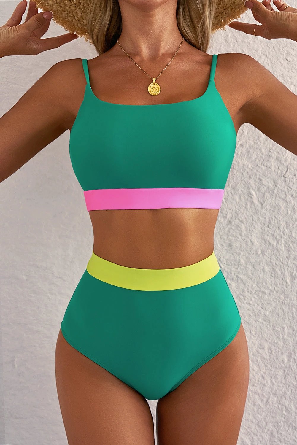 colorblock high waisted bikini